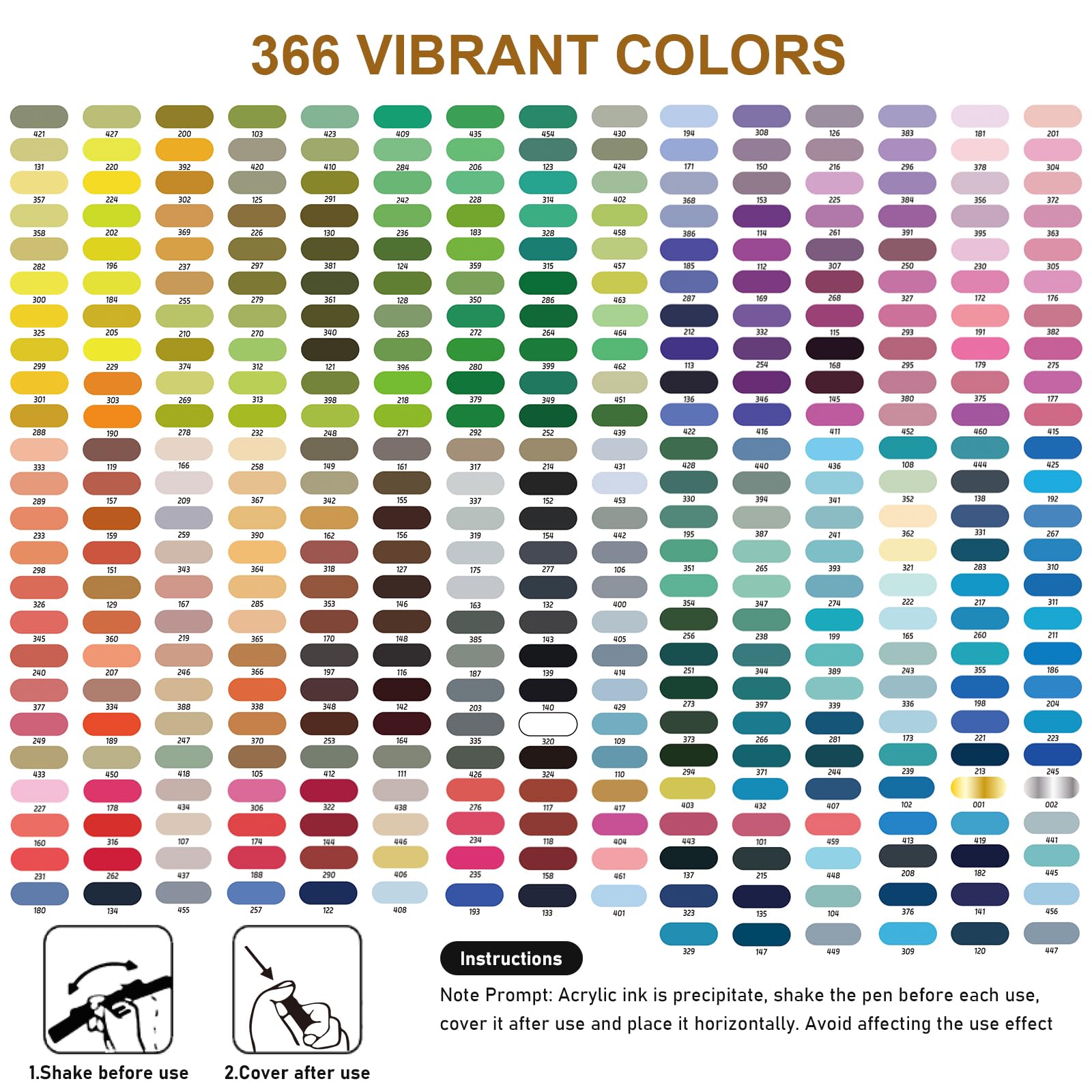 366 Couleurs Feutre Acrylique, Peinture Acrylique, Marqueur Acrylique à pointe pinceau de 1 à 5 mm pour Pierre, Tissu, Verre, Céramique, Toile, Papier, Bois, Oeuf et Décoration, Idée Cadeau - 3