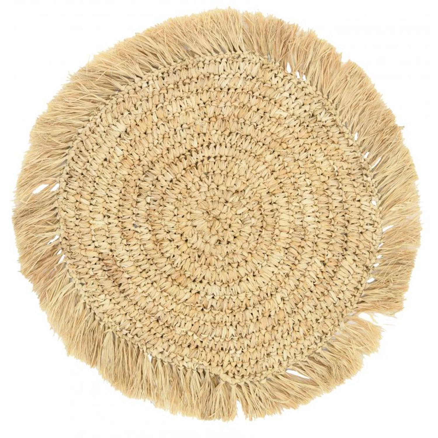 AUBRY GASPARD - Set de Table Rond en Raphia - Lot de 6 - Ø 45 cm avec Franges - Fabrication Artisanale - Coloris Naturel - Parfait pour Cuisine et Arts de la Table - Élégance Naturelle et