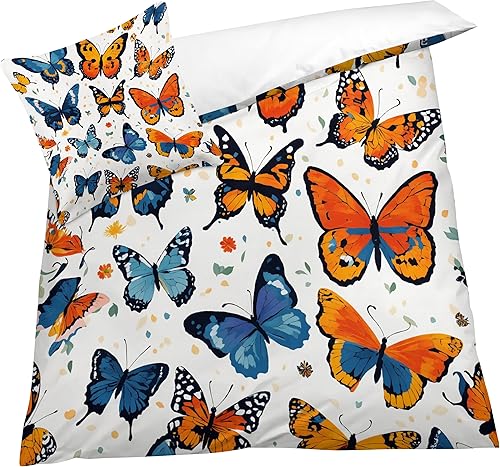 OmErsa Funda de edredón de mariposa tamaño individual, juego de ropa de cama de insectos de 3 piezas, funda de edredón con estampado de microfibra