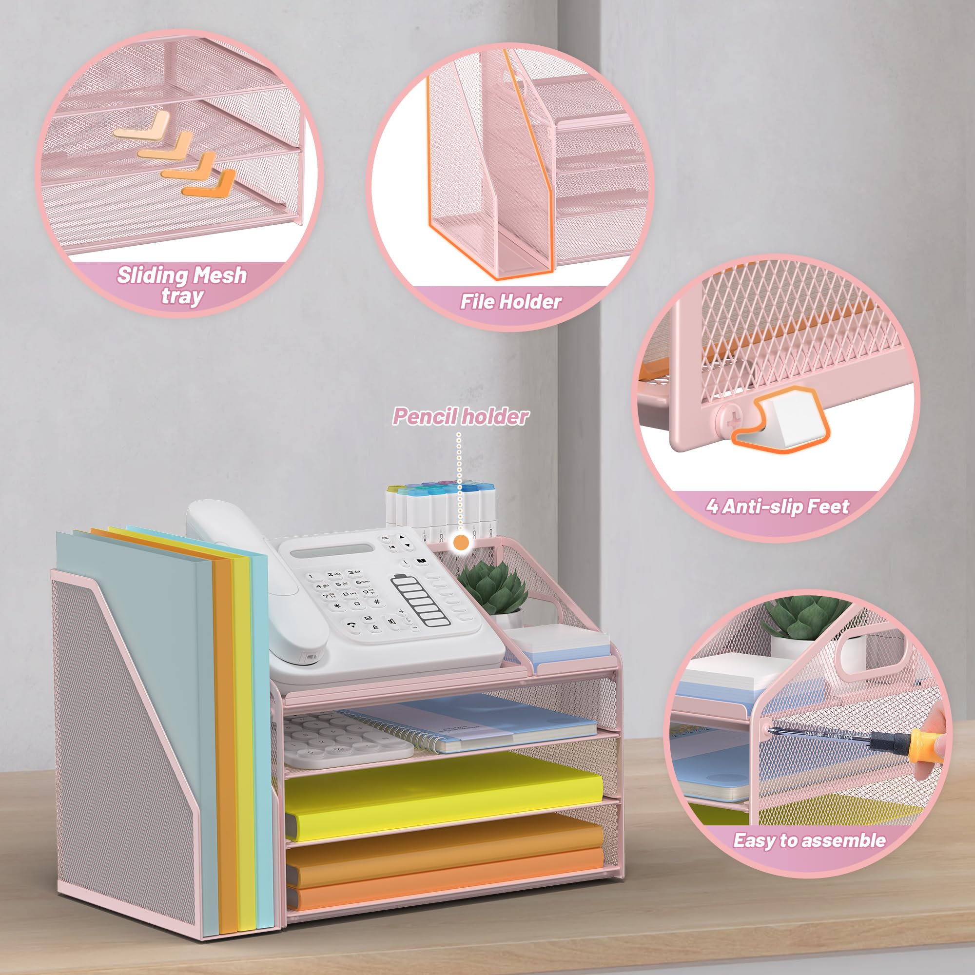 DocNest 4 Tier Paper Letter Tray File Organizer Mesh Desk