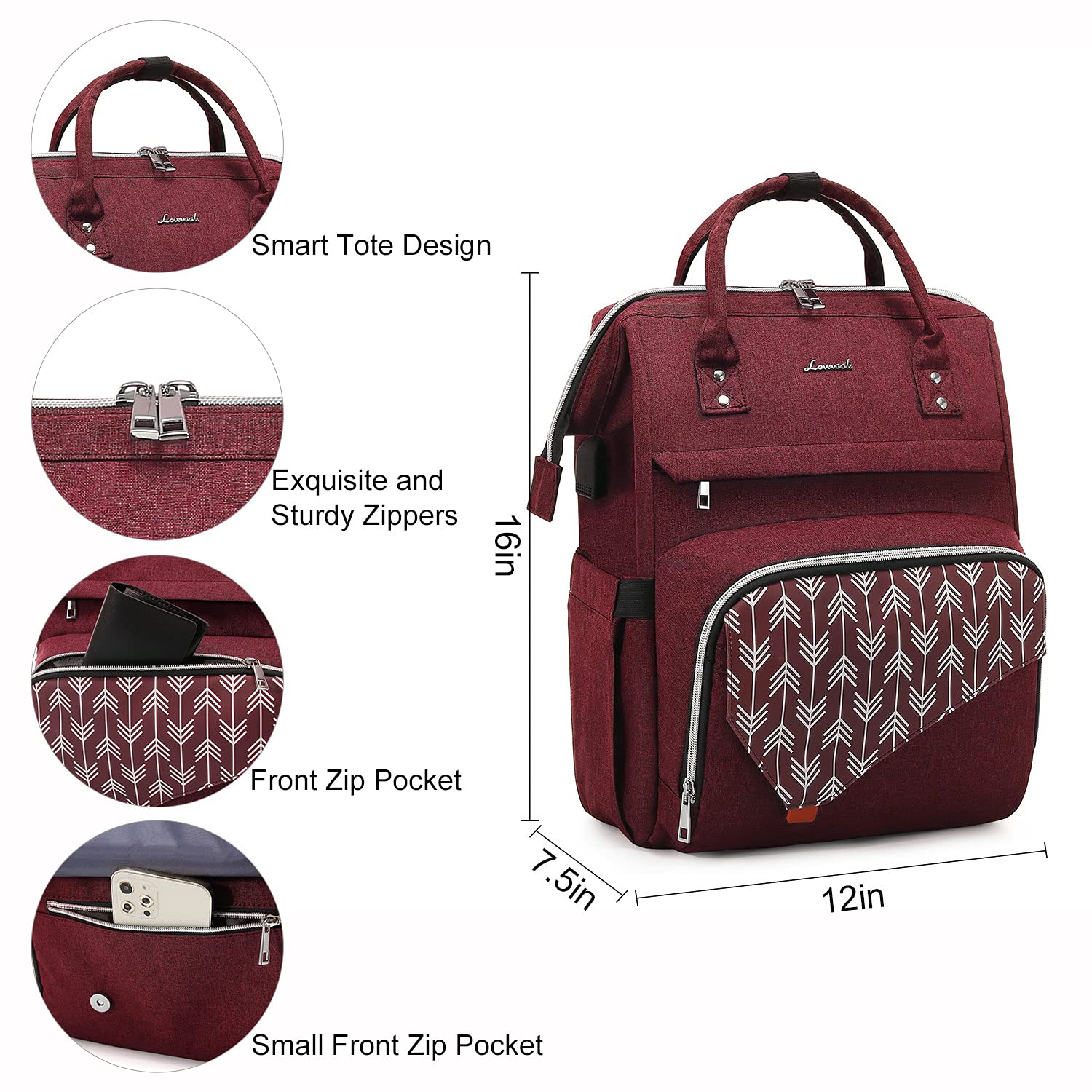 Sac à Dos LOVEVOOK Femme - Grand Capacité, Compartiment Ordinateur 15.6", Imperméable