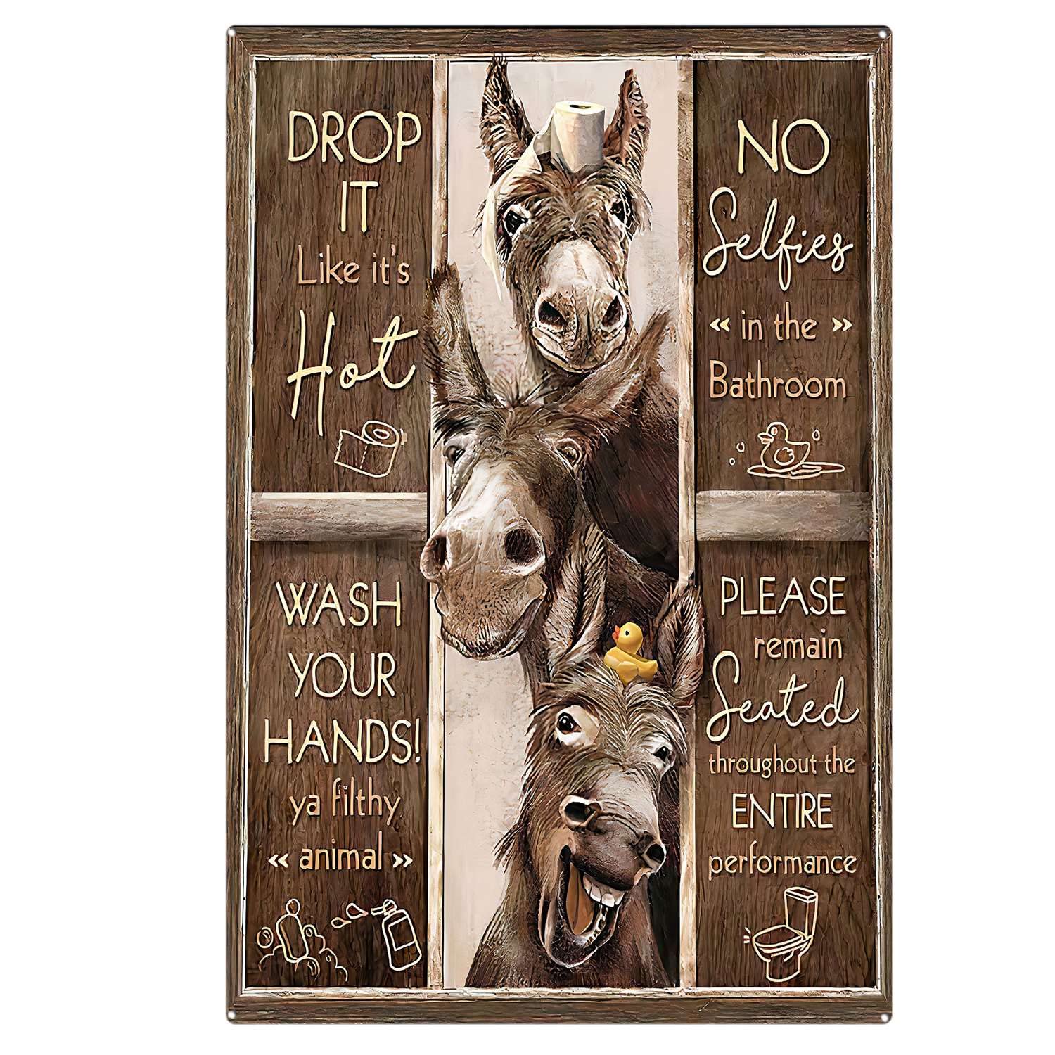 AZOLID Funny Tin Sign Donkey Bathroom Rules Tin Sign Wall Art Metal Poster for Home Bar Cafe Garage Bathroom 30x20CM