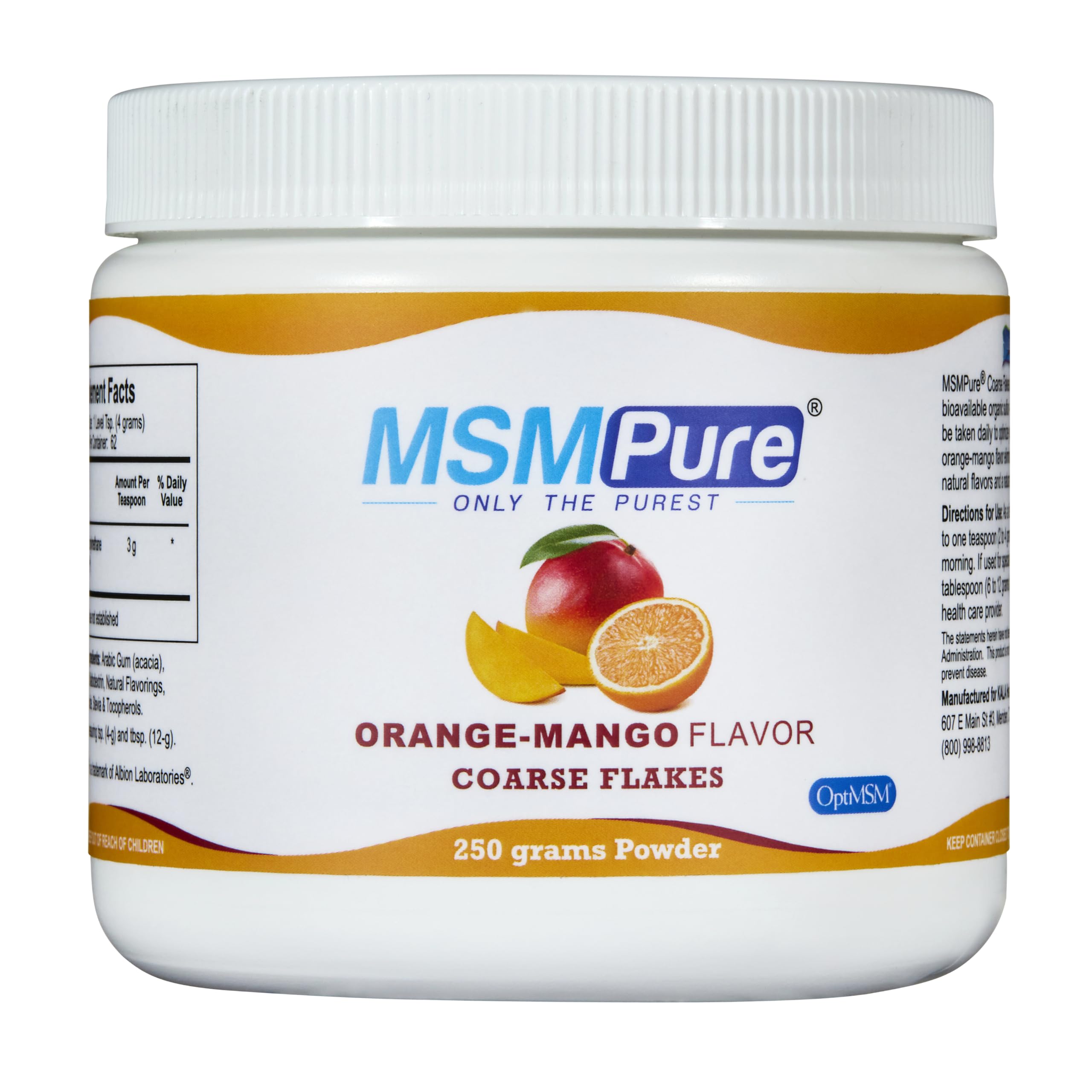 KALA HEALTH MSMPure Orange Mango Flavored MSM Powder Coarse Flakes, 8.8 oz Orange Mango 8.8 Ounce (Pack of 1)