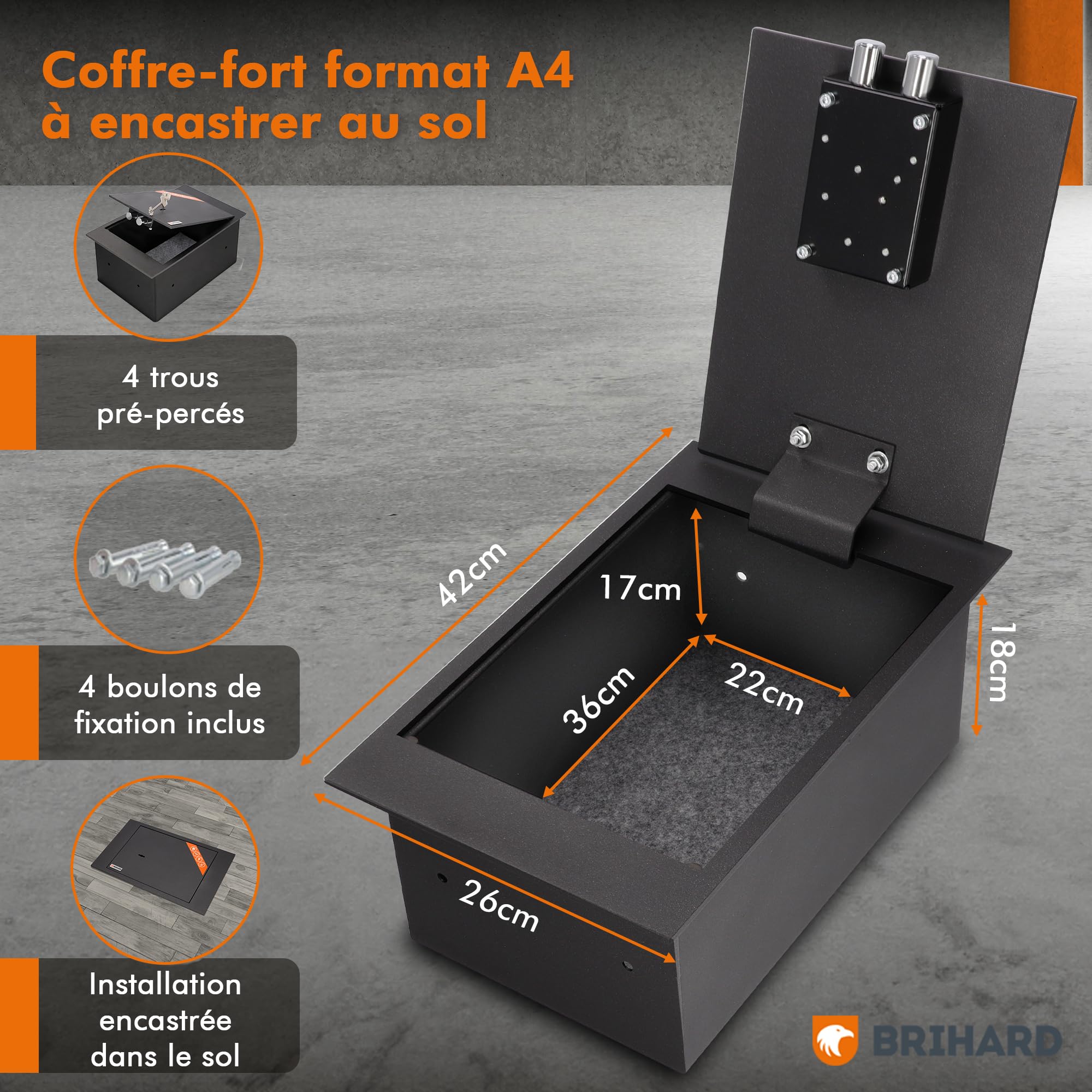 Coffre-Fort Encastrable A4 13,5L Avec Serrure À Clé, Coffre De Sol Antieffraction Caché Pour Argent, Bijoux, Documents – Coffre En Acier Robuste Pour Sécurité Domestique