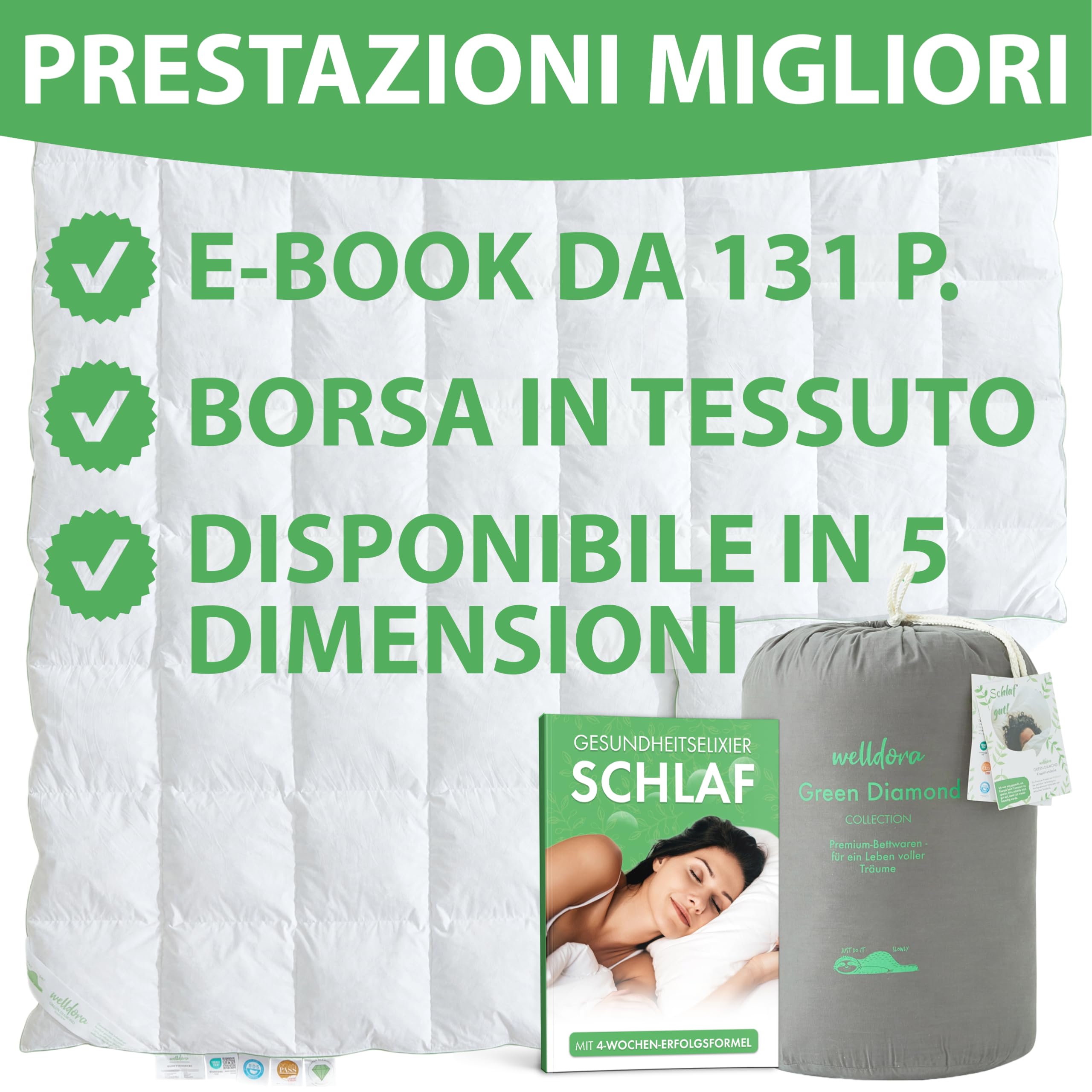 Welldora Comfort Piumone 260x240 | Piumino tutto l'anno Caldo e morbido | 100% Piuma e Piumino Naturale | Anallergico, Certificato Oeko-Tex | Da usare con Copripiumino