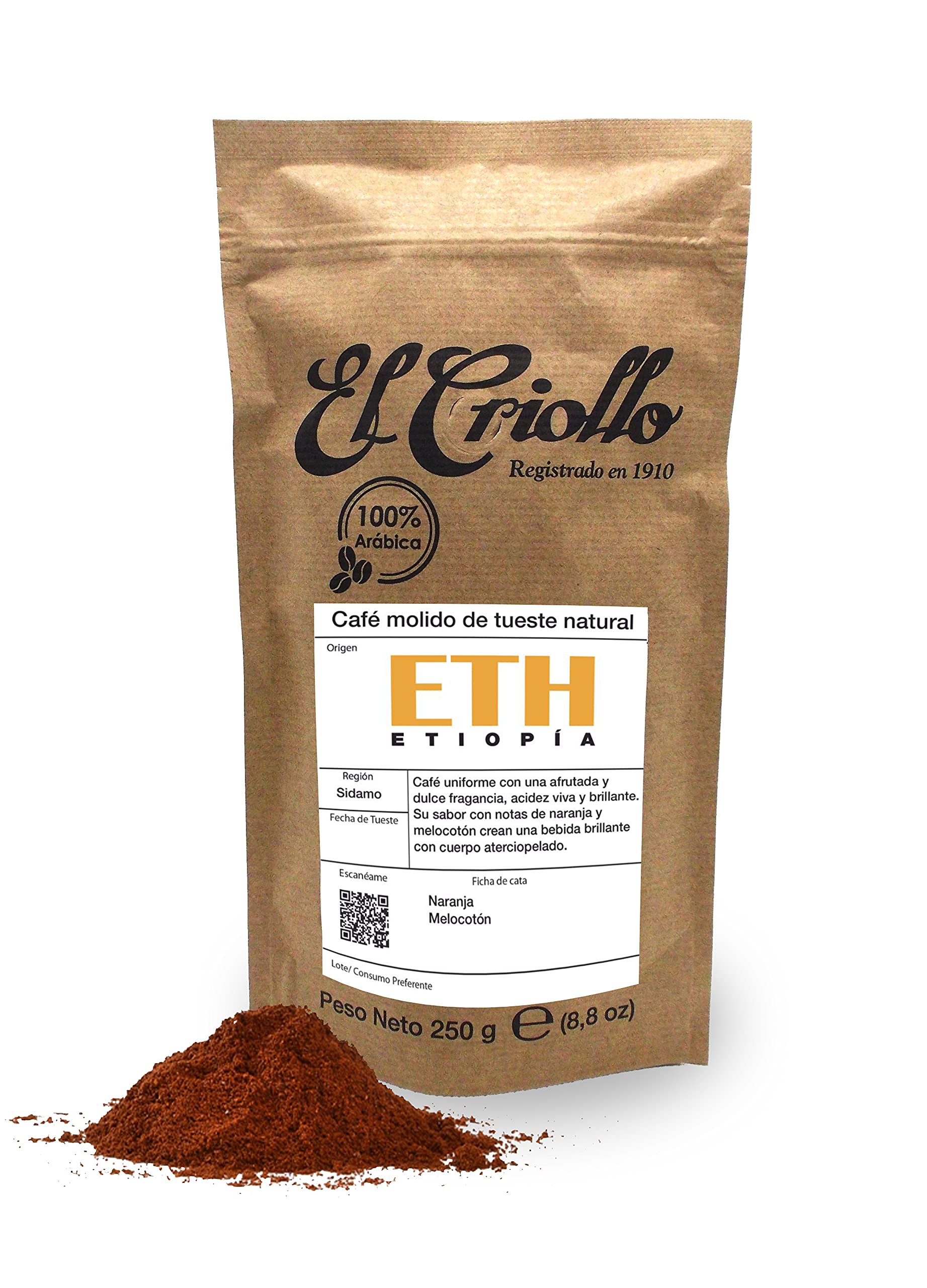 Caffè Macinato Etiope - Café El Criollo® | Caffè Speciale 100% Arabica e Tostato Naturale | Confezione da 4x250gr (1kg)