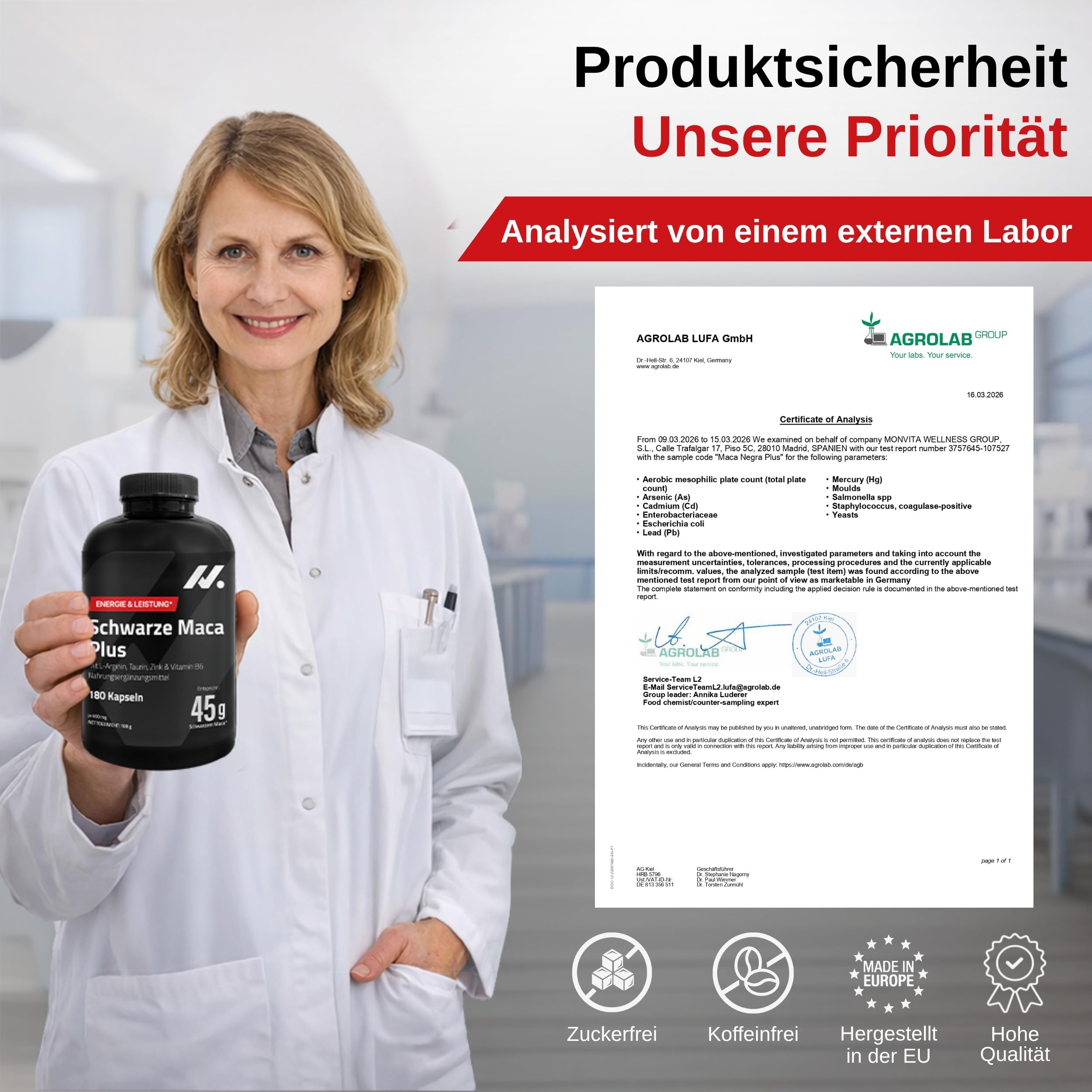 Maca Schwarz Hochdosiert – 45.000 mg Äquivalent (100:1 Extrakt) mit Zink, Calzium, Vitamin B6, L-Arginin & Taurin – 180 Vegane Maca Kapseln – Ohne Koffein, Gluten- & Laktosefrei