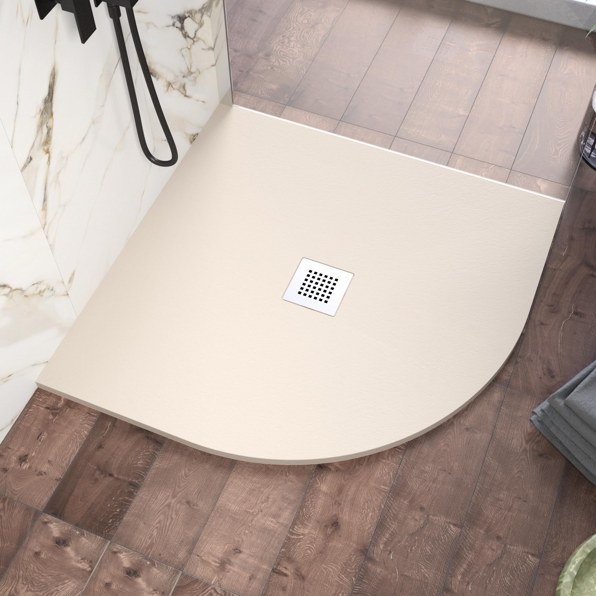 Piatto Doccia 80x80 cm Semicircolare Marmoresina Avorio Effetto Pietra Ultraslim Antiscivolo
