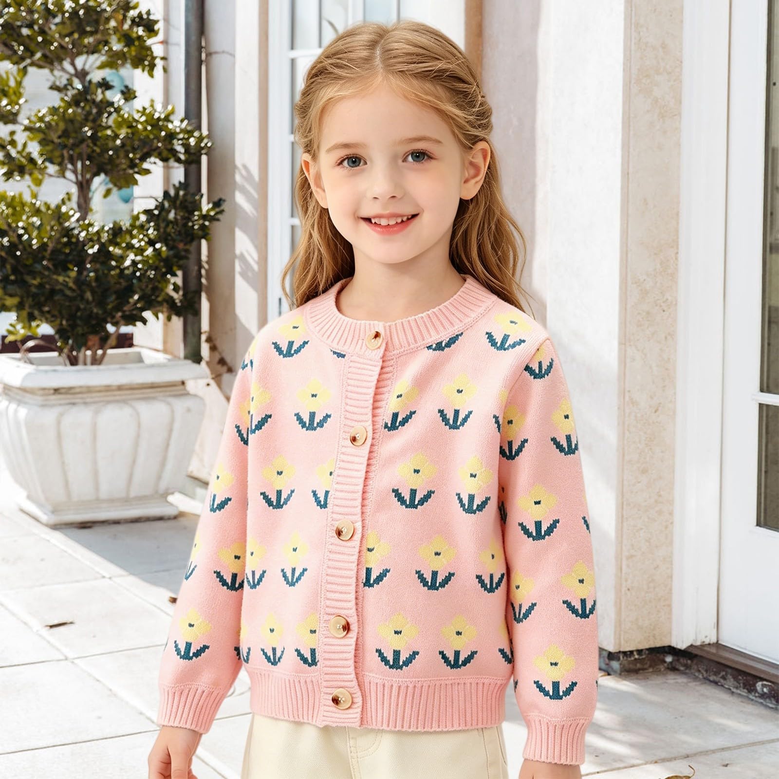 Cárdigan de flores para niñas, bonito cárdigan para niñas | Cárdigan niña regalo cumpleaños Pascua bonito diseño alegra a cualquier niña