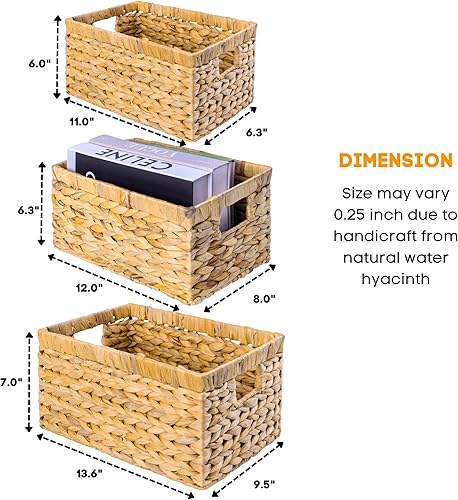 Miniatura 2 de M4DECOR Cesta de almacenamiento de mimbre, cestas de almacenamiento de jacinto de agua, cesta rectangular con asas integradas, cestas de mimbre para