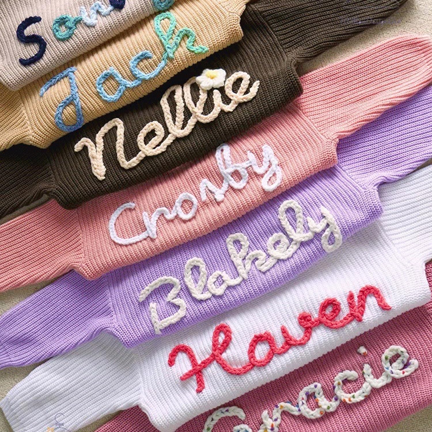 Suéter De Punto For Bebé Hecho A Mano Con Nombre O Monograma Bordado Personalizado, Suéter De Punto Personalizado Con Nombre, Suéter Personalizado For Bebé Niño Niña