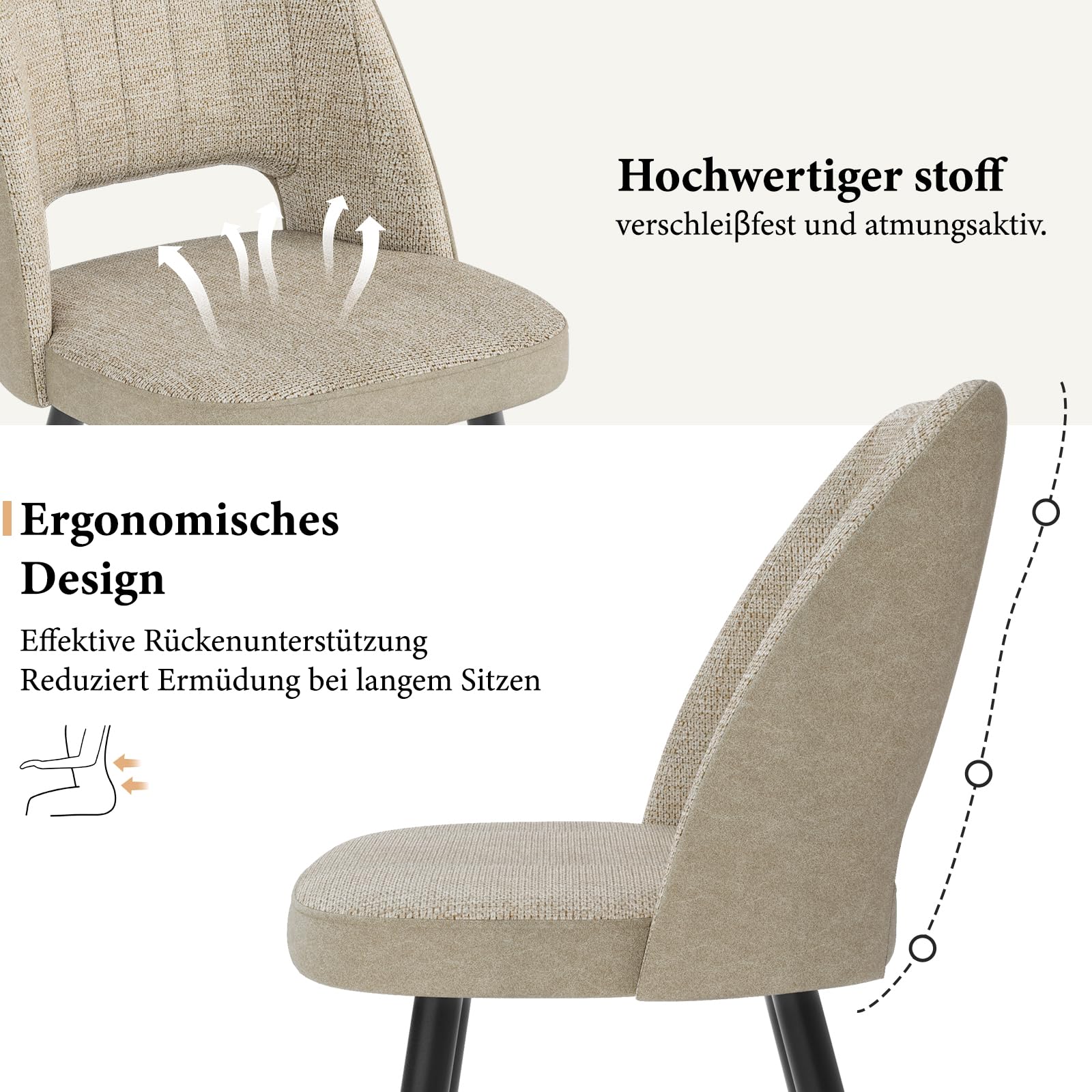 WAFTING Zweifarbige Patchwork Esszimmerstühle 6er Set, Khaki