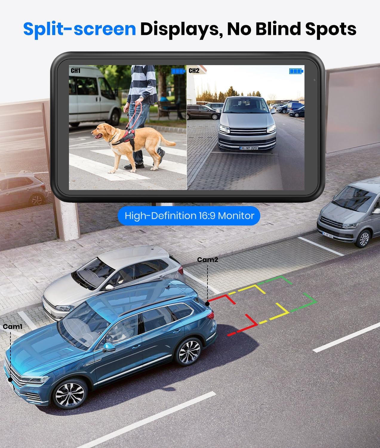 Diagram illustrating the placement of two Solar 3A Plus cameras on a vehicle, showing support for various vehicle types including sedans, SUVs, pickup trucks, trucks, minivans, and trailers.