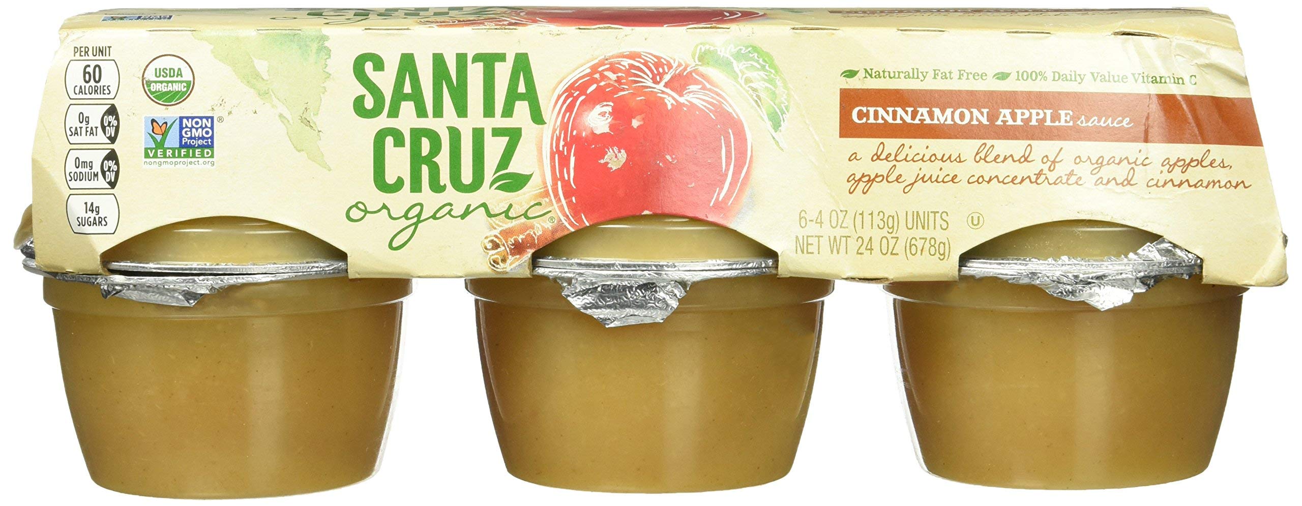 Santa Cruz ORGANICCinnamon Apple Sauce Cups, 6 x 4oz (Pack of 1)