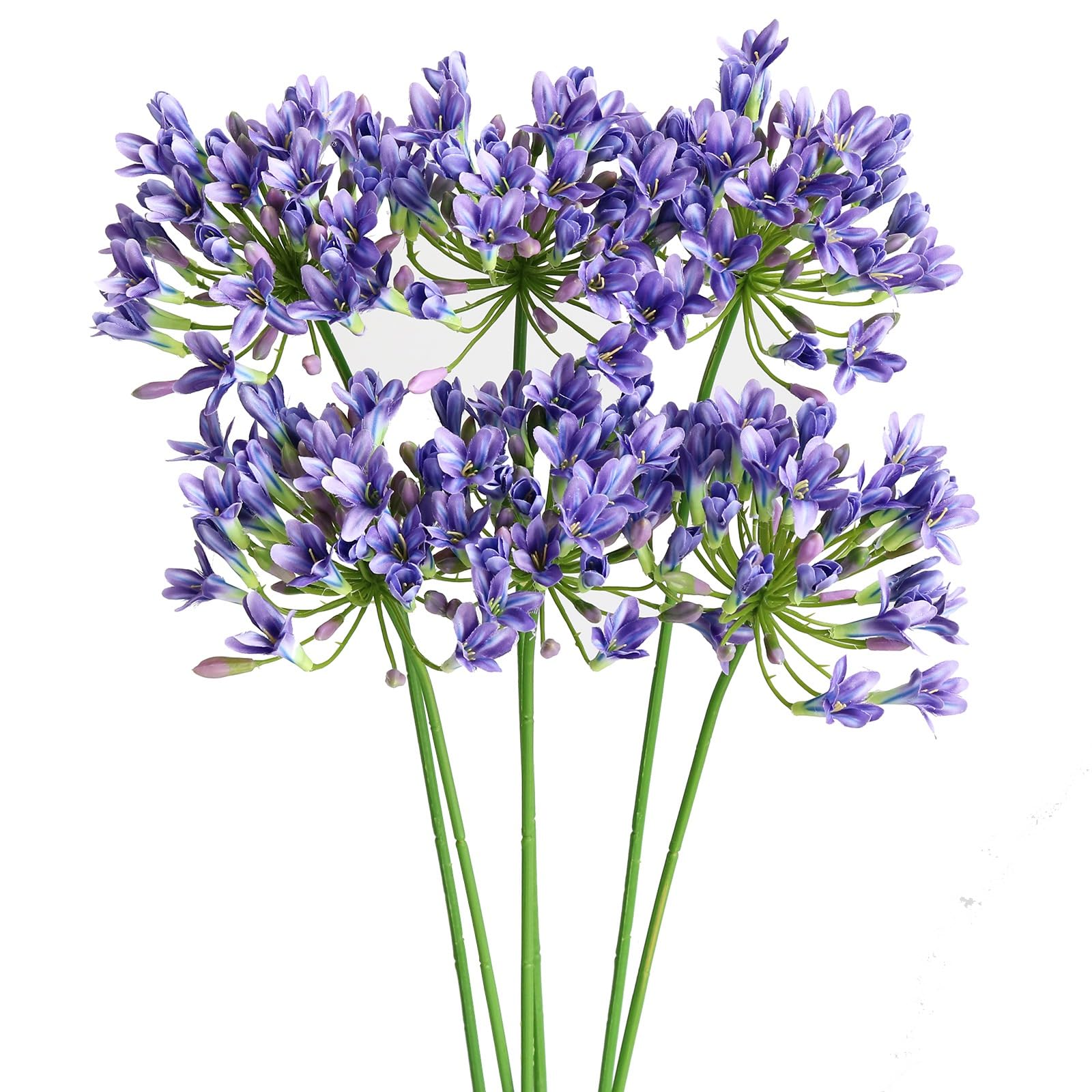 6PCS Artificial Agapanthus Flowers Long Stems Silk Lily Flowers for Home Hotel Flower Arrangement Party Decor (White Purple)
