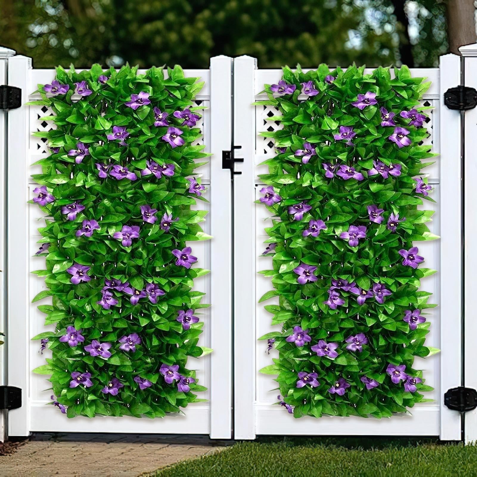 2pcs Expandable Fence Panels, Expanding Privacy Trellis Screening, Artificial Hedge Privacy Screen, Artificial Fake Garden Fence with Flower, for Balcony Patio Porch Balcones Outdoors