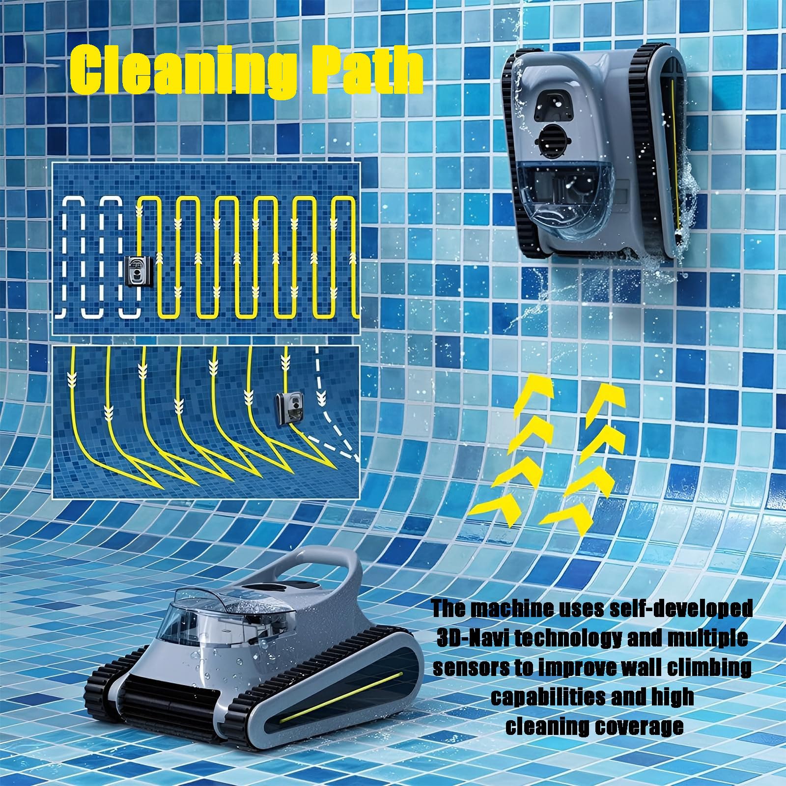 Limpiador automático de piscinas subterráneas, trepa paredes, limpia hasta 120 metros cuadrados, funciona en profundidad de agua de 0,5 a 3 metros
