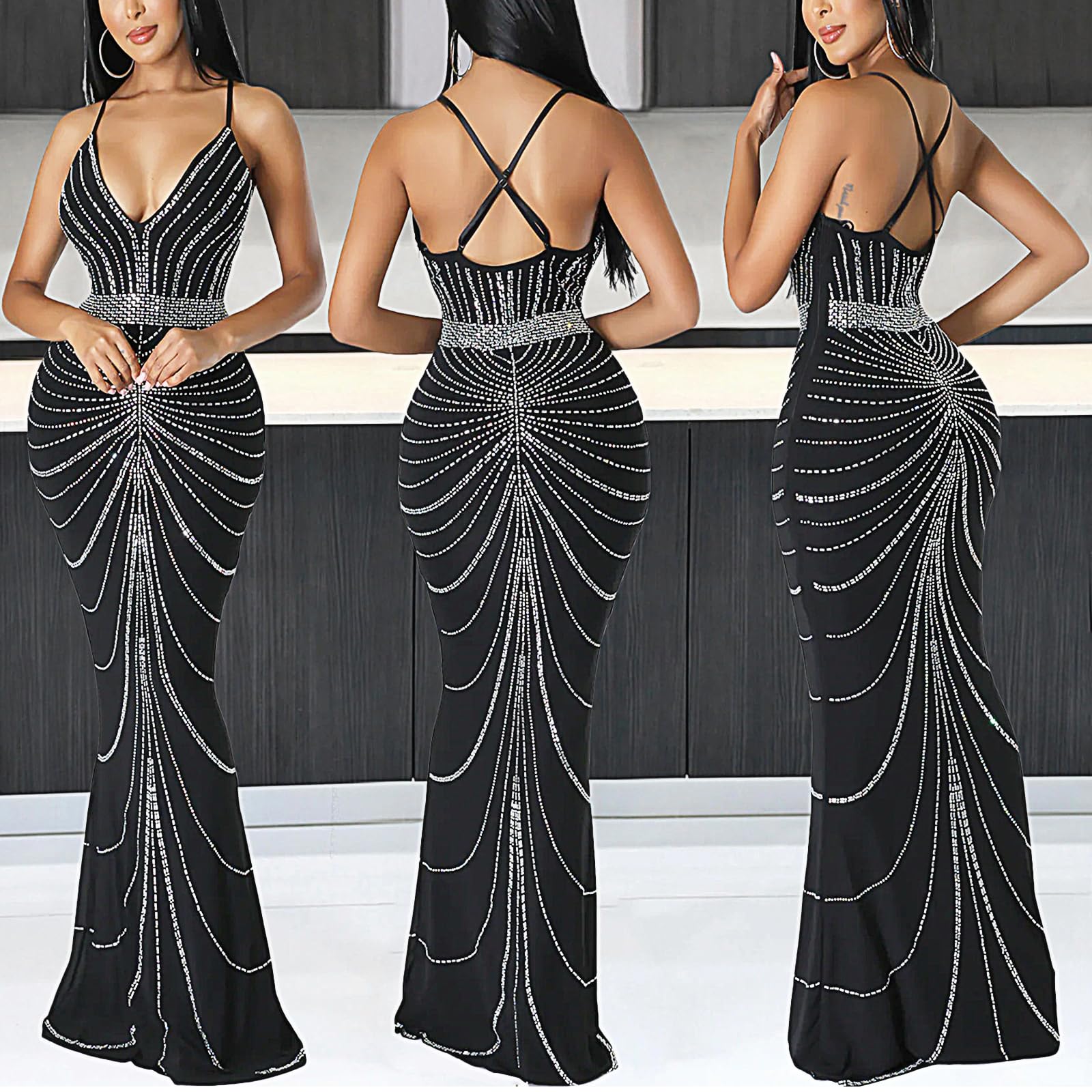 Nagfar Abito formale da donna con strass e paillettes per feste di compleanno sexy in discoteca e feste di Capodanno