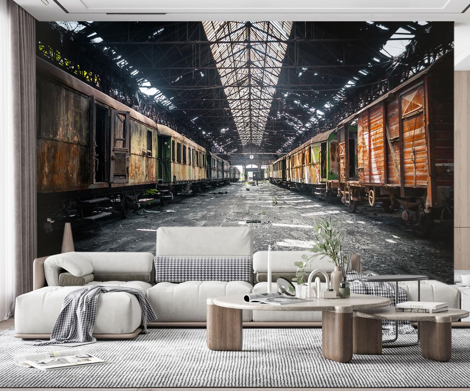 Papier peint panoramique 3D salon style loft industriel vintage