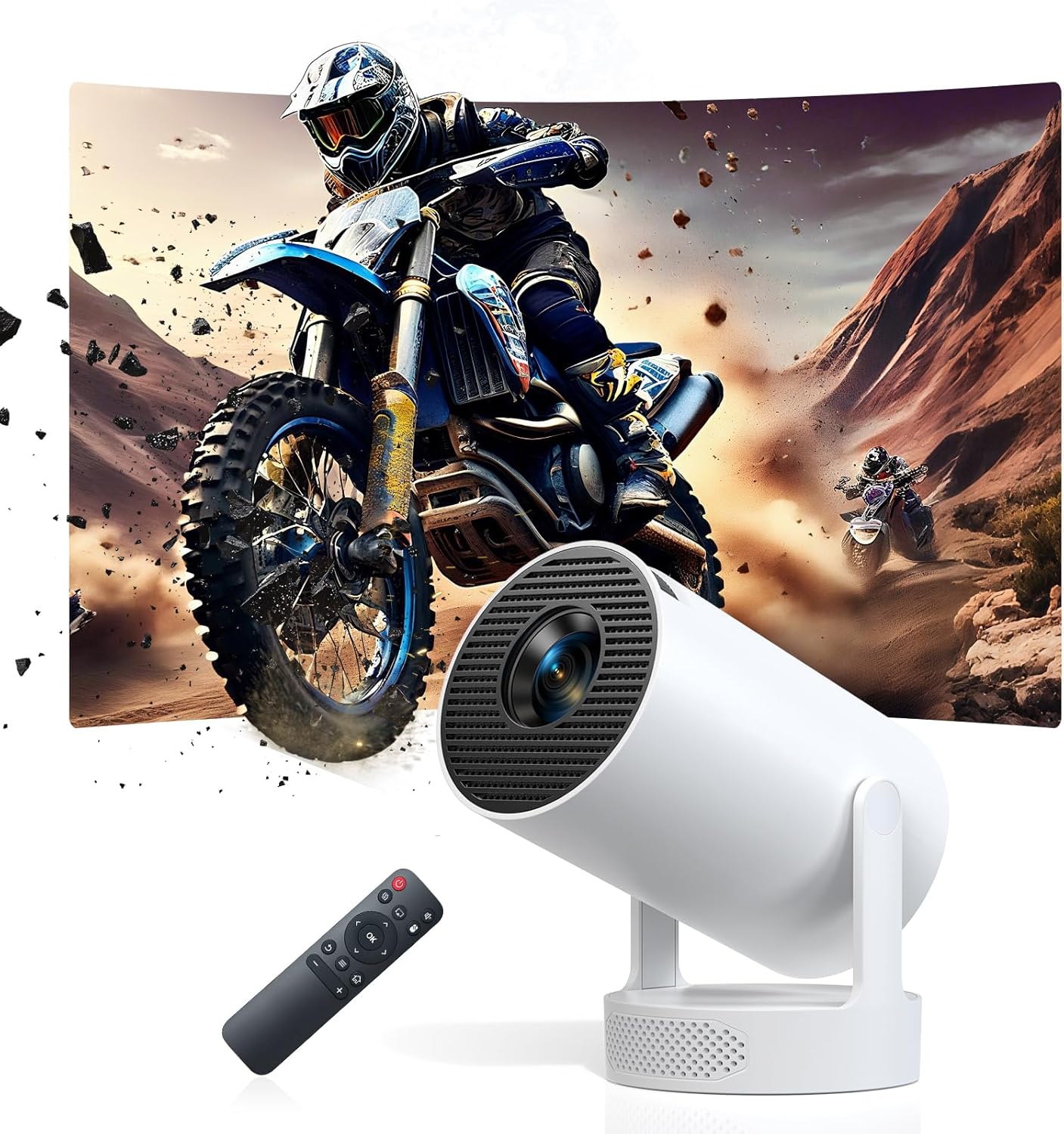 Product image of [Upgraded HiFi] Mini Projector 1080P 4K Support, 300 ANSI Lumens Smart OS Video Projector for bedroom with WiFi6 & Bluetooth5.0, Auto Keystone, 180° Rotation for Home Cinema