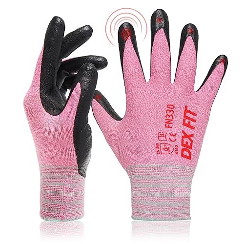 DEX FIT Guantes de trabajo de nitrilo FN330, 3 pares, ajuste elástico 3D, agarre firme, delgados y ligeros, compatibles con pantalla táctil,