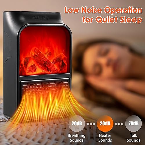 Miniatura 5 de Dreyoo Paquete de 2 mini calentadores de pared, calentador eléctrico de chimenea de 500 W con termostato ajustable, protección contra
