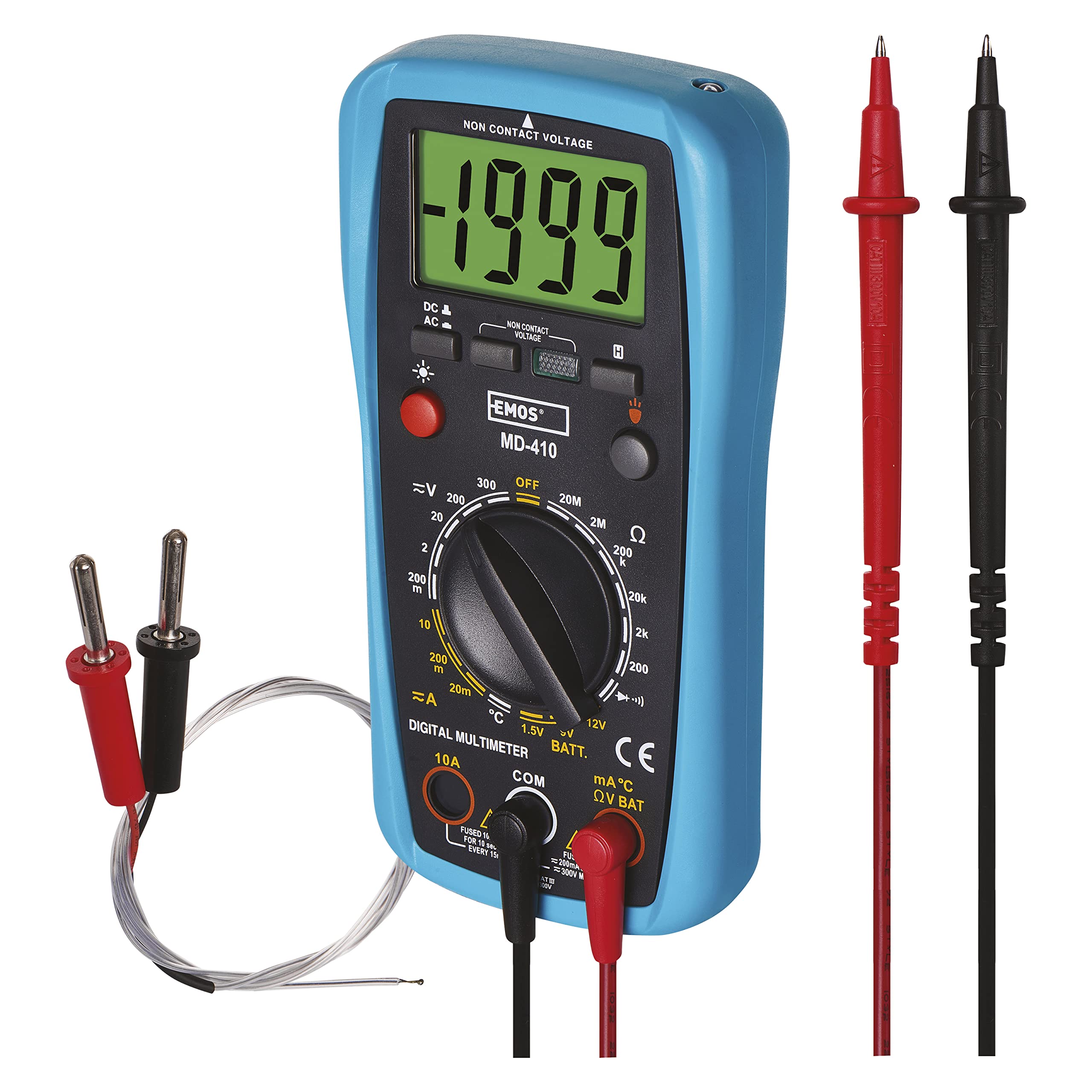 EMOS Multimetr cyfrowy CATIII 300 V z końcówkami pomiarowymi, 2000 zliczeń, tester napięcia AC/DC, miernik prądu AC/DC i tester baterii, funkcja pamięci, ciągłość testów, opór, diody, w zestawie