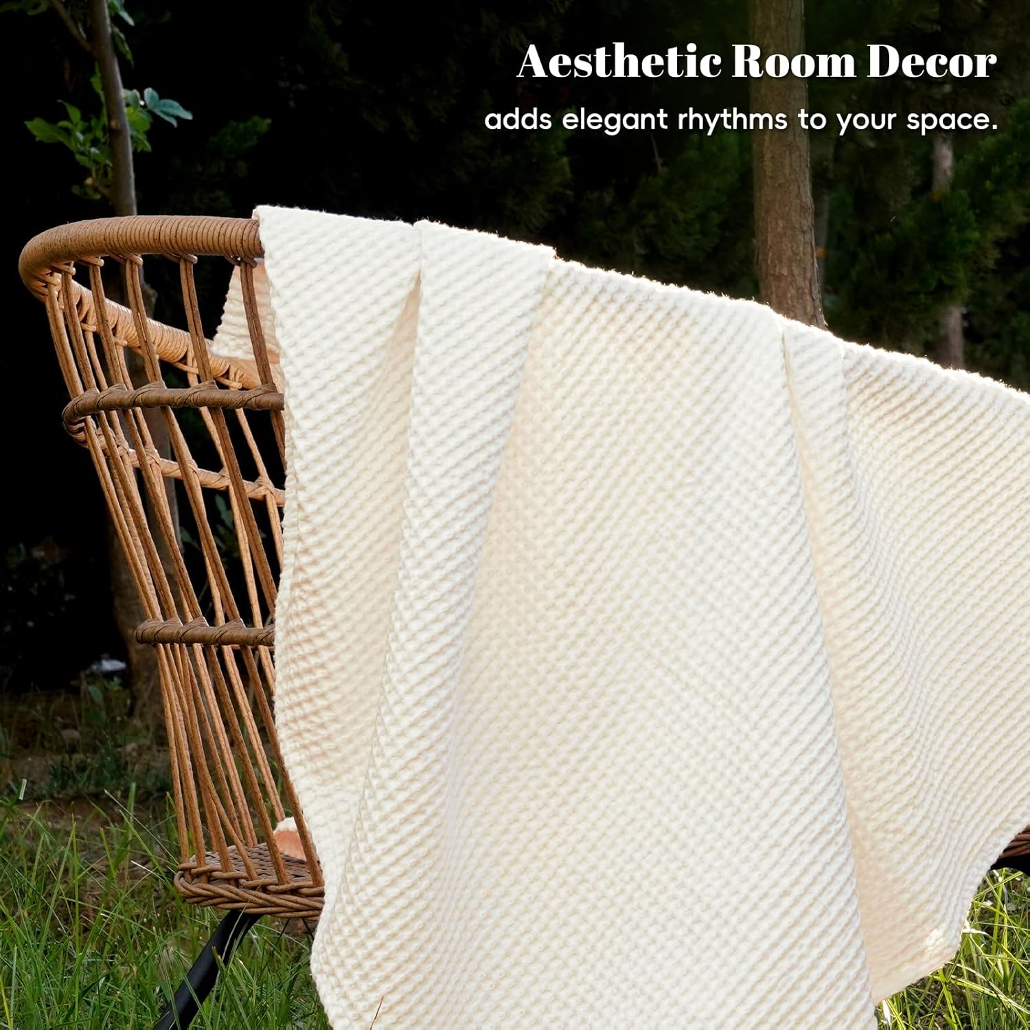 PHF 100% Cotton Waffle Weave Blanket King Size for Bed,Snag Proof Lightweight Breathable Moisture-Wicking Throw for Couch,Great for Layering in Cold Weather,Machine Washable,Home Decor Gift-Cream