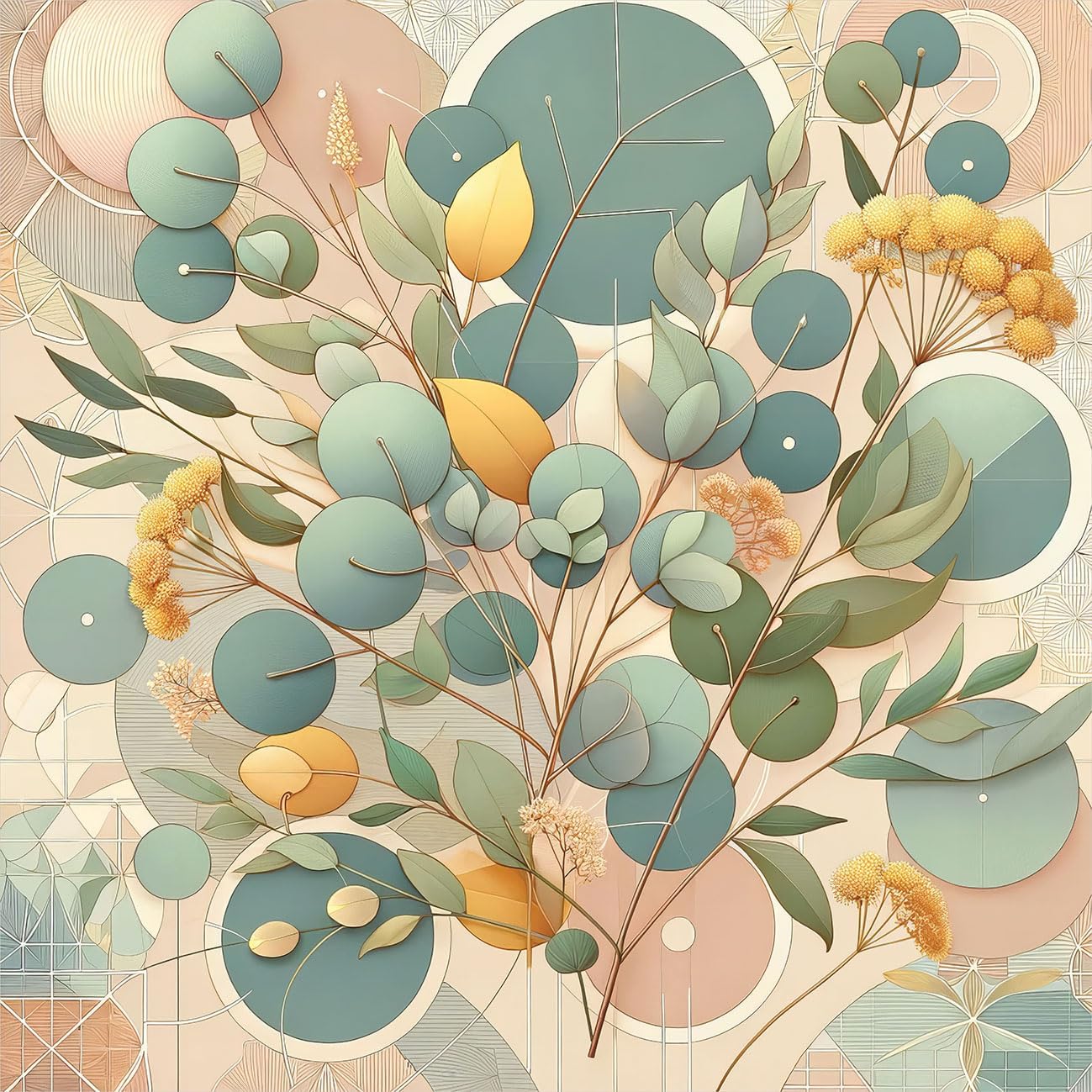Ambesonne Eucalyptus Leaves Duvet Cover Set, Pastel Art Deco Style of Botanical Themed Tree Branches, Decorative 3 Piece Bedding Set with 2 Pillow Shams, Queen Size, Peach Green and Pale Orange