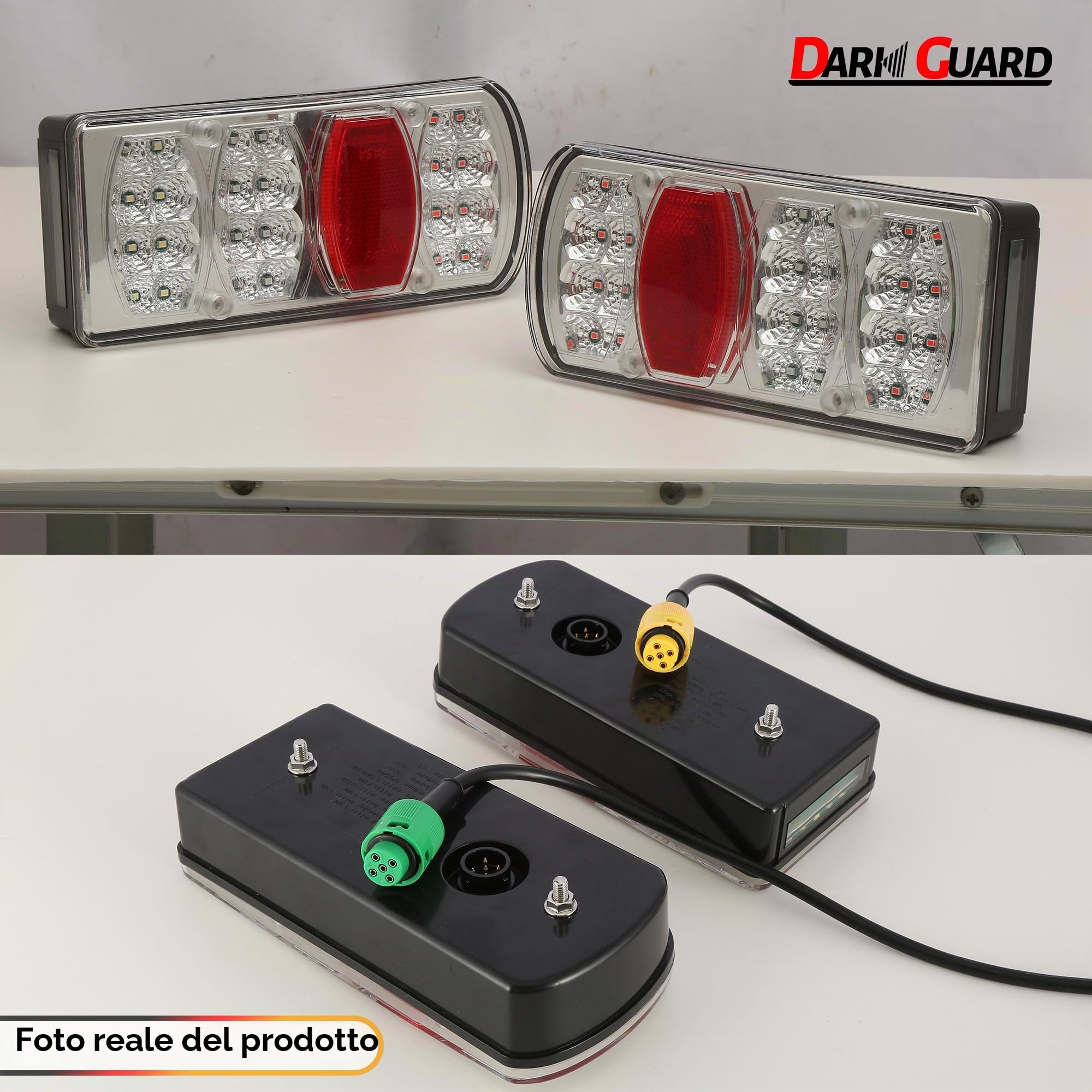 Fanali Posteriori Rimorchio Led 12V 24V 7 Funzioni Luci per Rimorchio Agricolo Auto Campe Camion Trattore con Baionetta 5 Pin Omologati E57 IP65 Impermeabile
