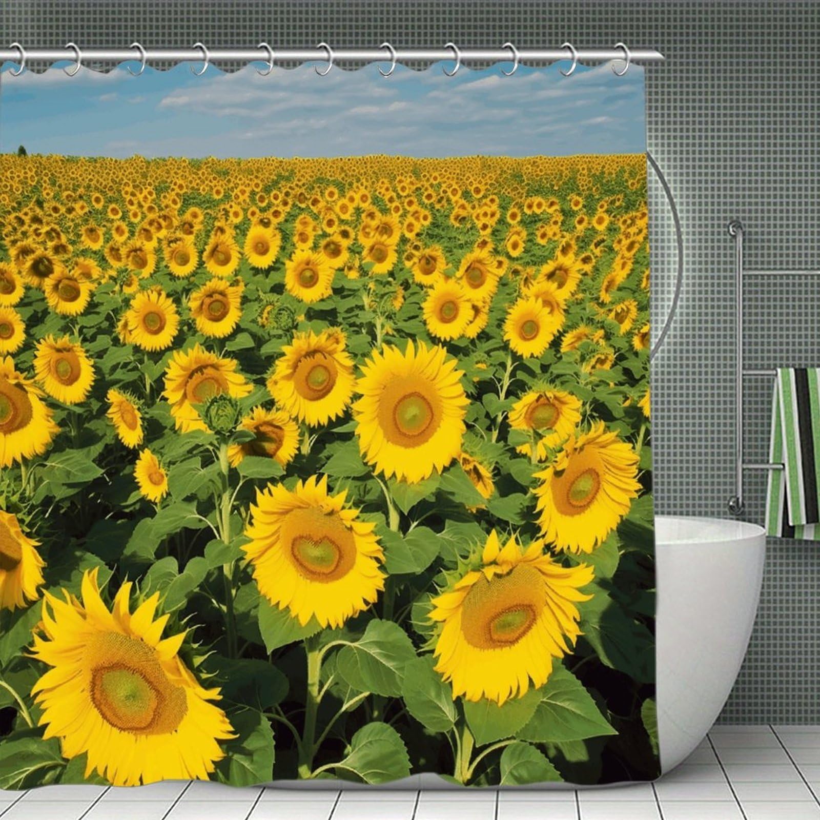 FekiLoot Many Beautiful Sunflowers Shower Curtain Minimalist Aesthetic Bath Curtain with Hooks Simple Water Resistant Bathroom Shower Curtains Cute Blackout Privacy Curtains Cloth Curtain