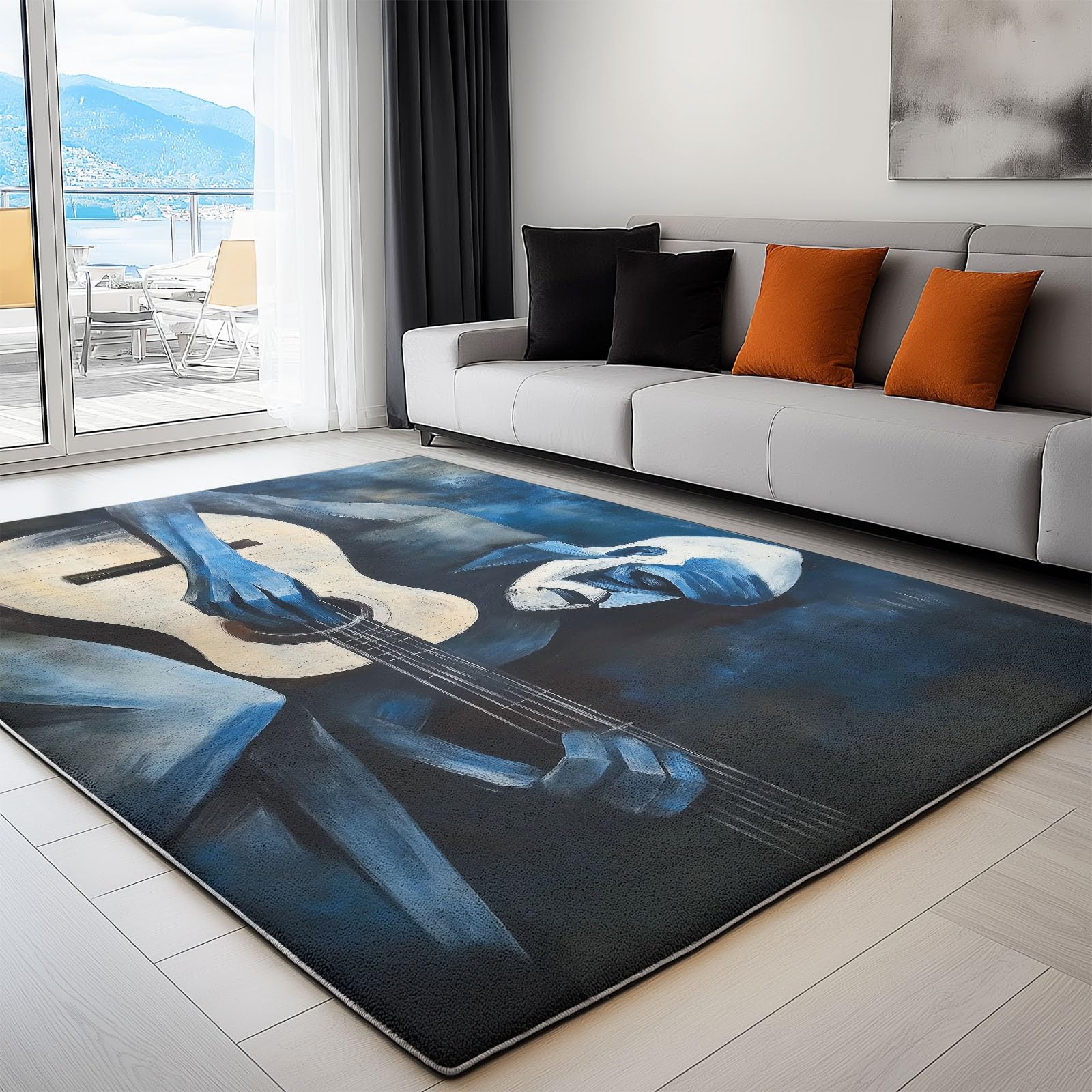 Ciemnoniebieski antypoślizgowy dywanik z oparciem, 120 x 170 cm miękkie dywaniki do sypialni z mistycznymi wzorami ręcznie rysowane dekoracyjne gitarzysty do salonu i pomieszczeń