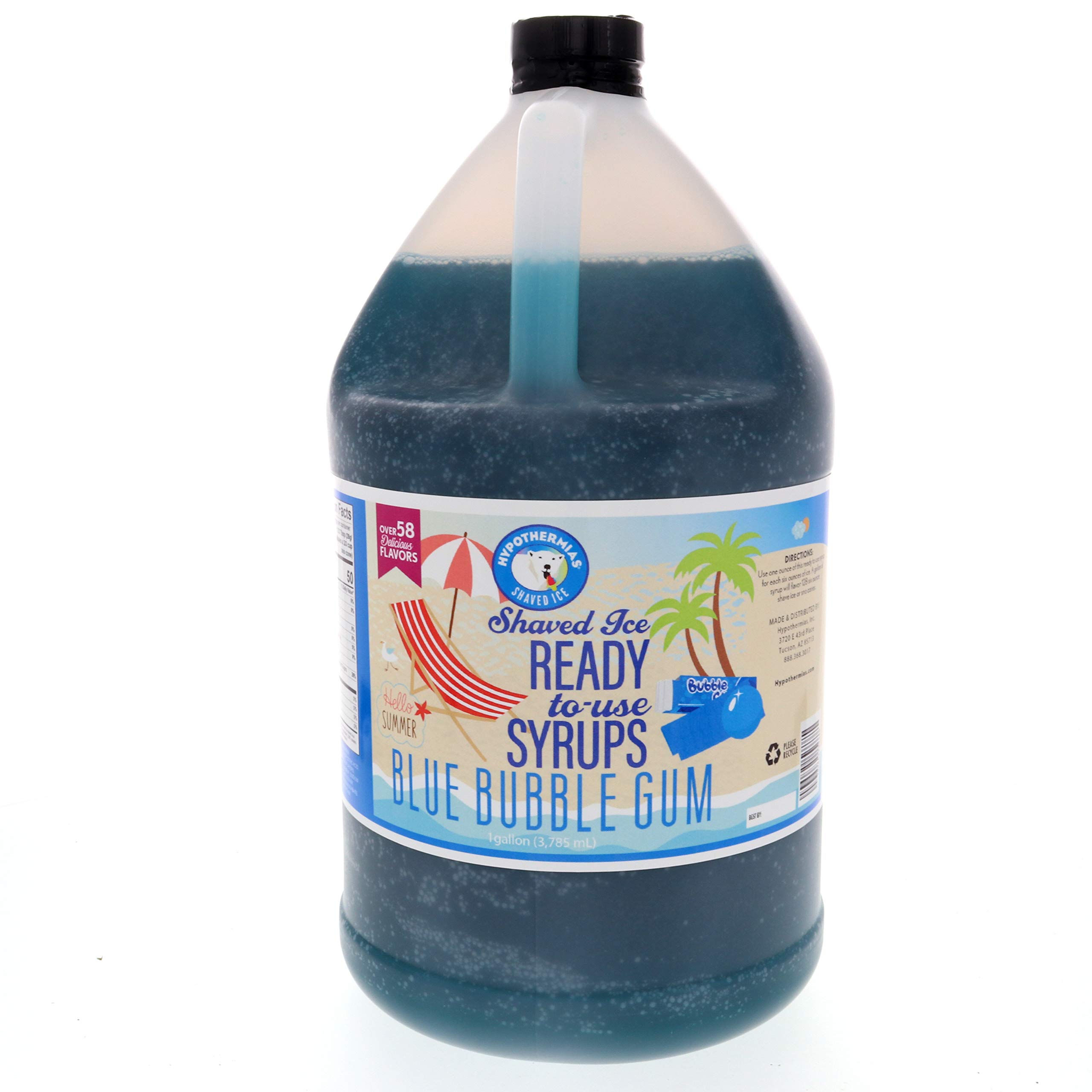 Hypothermias Blue Bubble Gum Ready to Use Gallon (128 Fl. Oz) Hawaiian Snow Cone Flavors Syrup - Shaved Ice, 100% Pure Cane Sugar