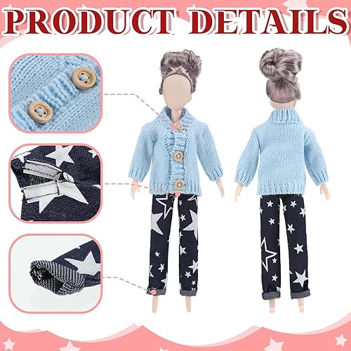 Miniatura 5 de Bencailor - Juego de 8 piezas de ropa de muñeca de 11.5 pulgadas, suéteres de algodón y pantalones de jean, accesorios para muñeca (cárdigan)