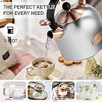 Vista 3 de SUSTEAS Hervidor de té – Hervidor silbante de 3.17 cuartos de galón con mango ergonómico – Ollas de té de acero inoxidable de alta calidad