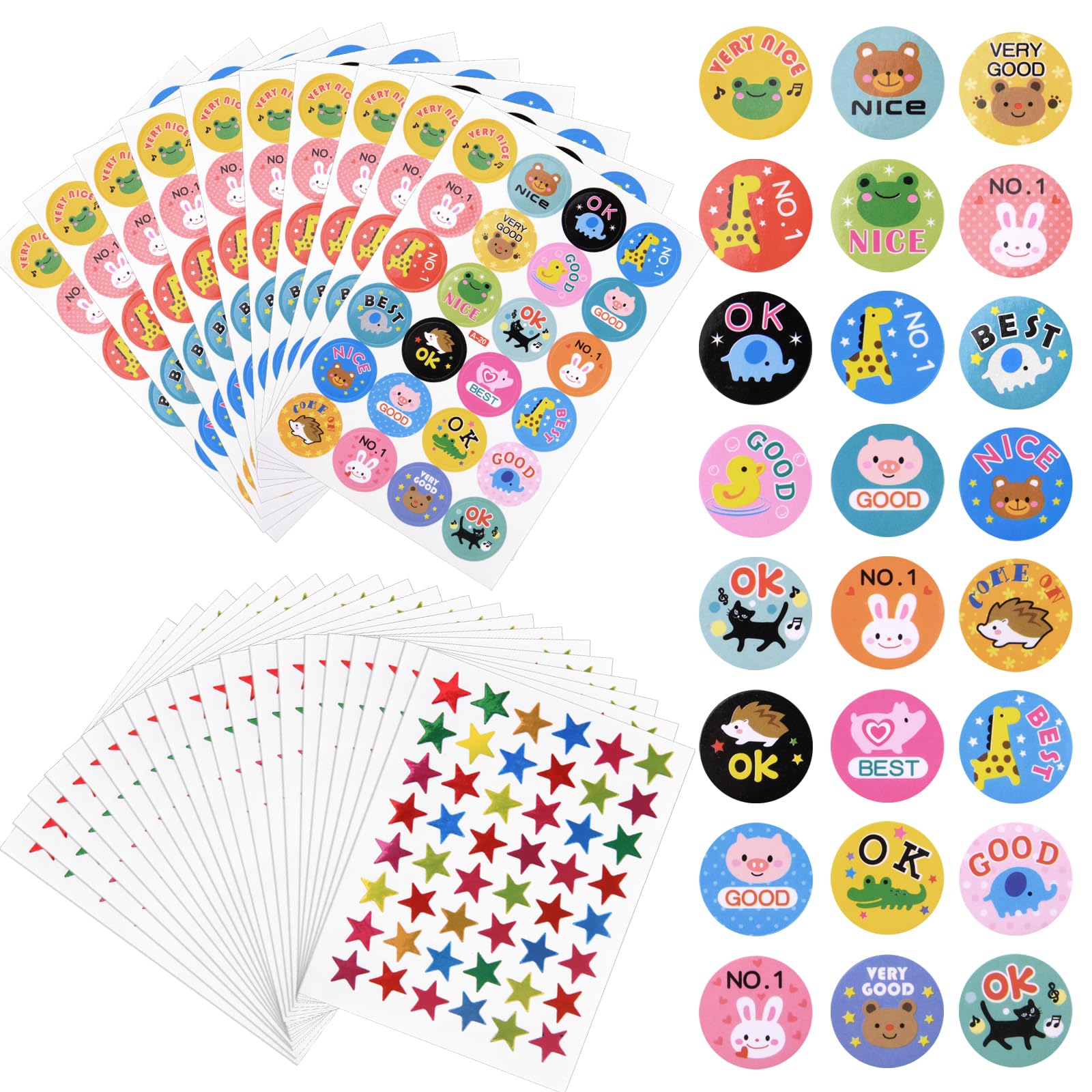 Vicloon Pegatinas de Recompensa, 1200 pcs Pegatinas de Motivación, Pegatinas Recompensa Animales, Pegatinas Estrellas Pequeñas, Profesore Motivar Incentivar Alumno, Scrapbooking Decoración - 1