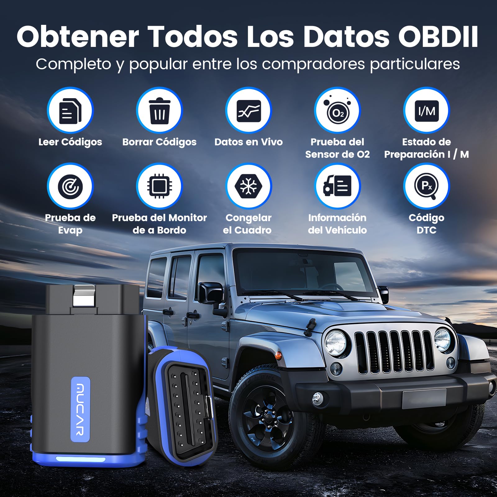 mucar DriverScan Adaptador Bluetooth OBD2 con Completo del Sistema | OBD2 Diagnosis Bluetooth Y 15 Funciones de Reinicio, Diagnosis Coche Multimarca Para Control Bi-Direccional/Codificación ECU