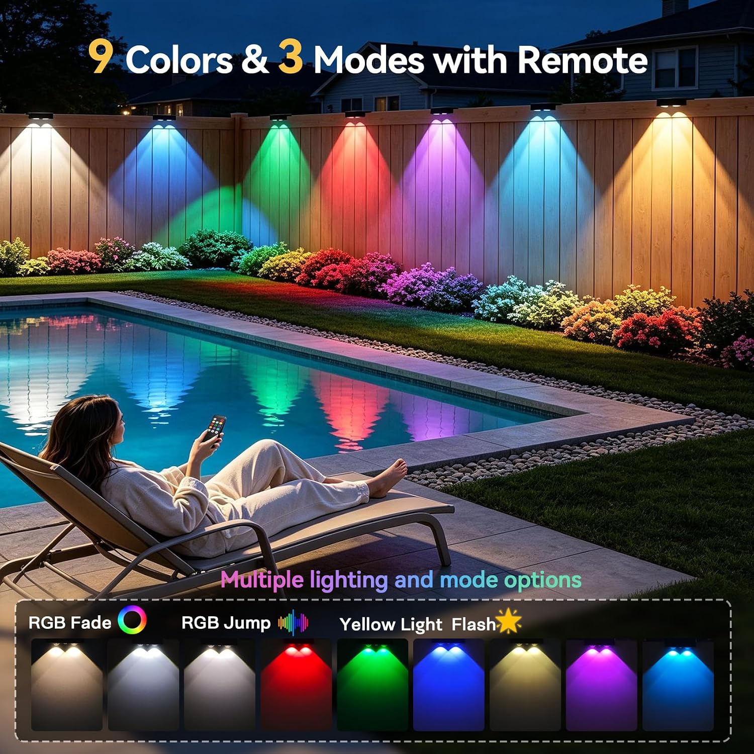 ZCXLIGHT Solar Fence Lights Outdoor with Remote 12 Pack