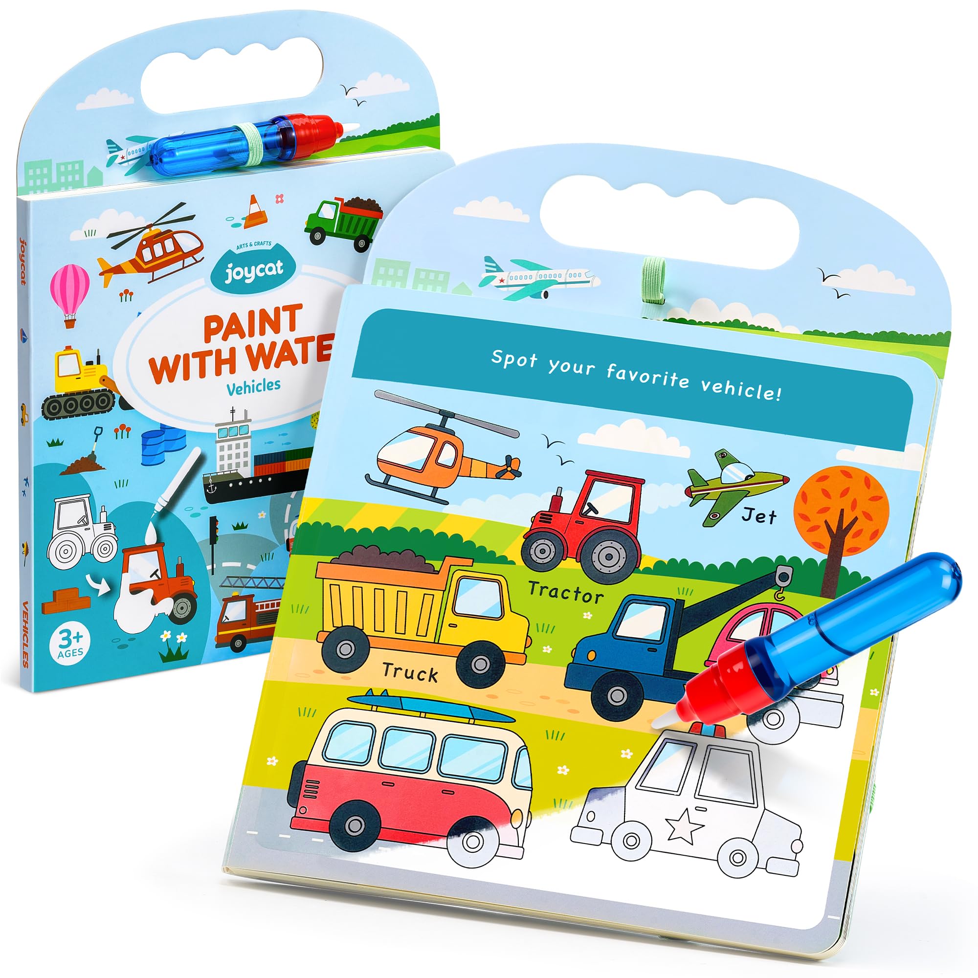 JoyCat Water Colouring Book for Toddlers, Vehicle Themed