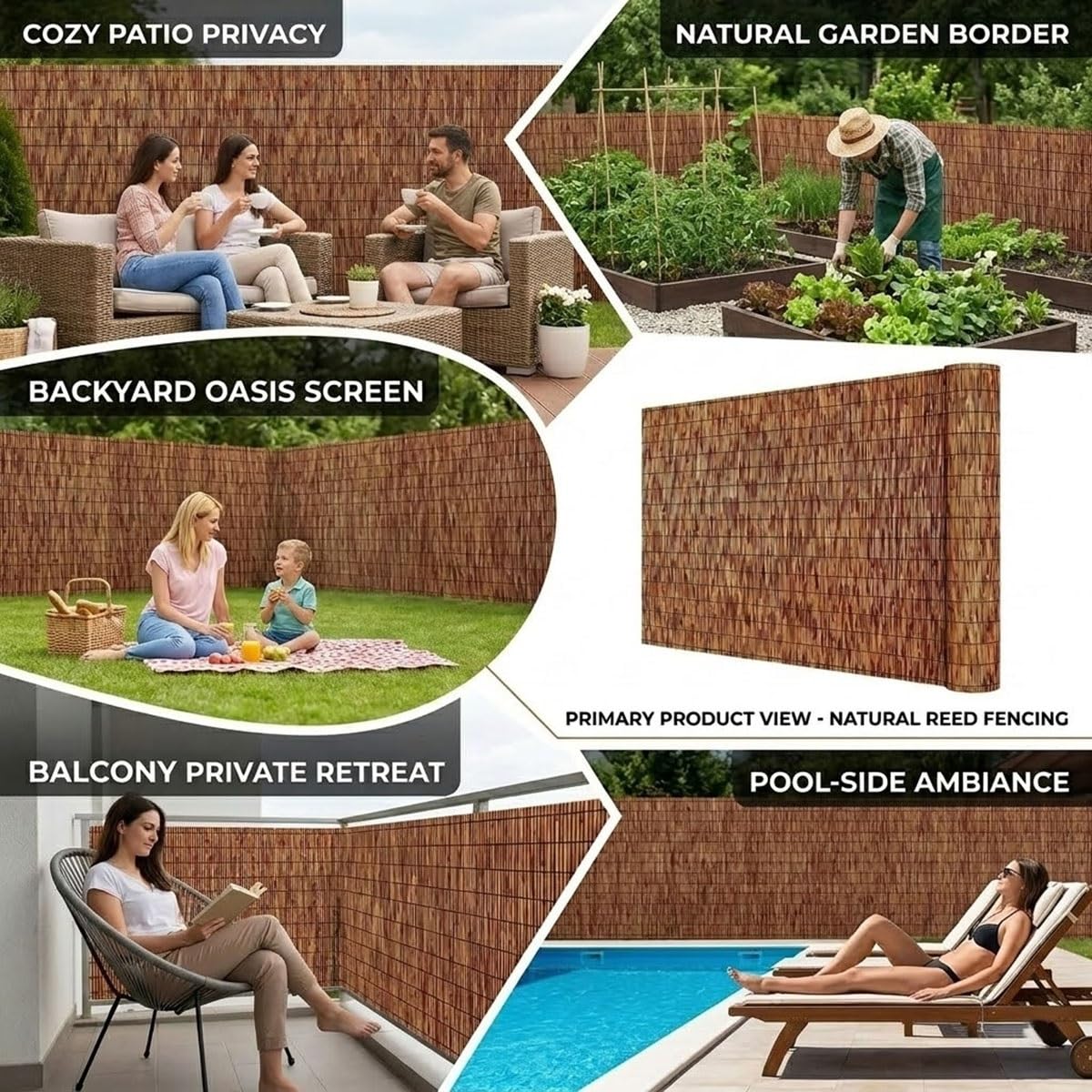Rollo de Caña Natural para Ocultación de Balcón y Terraza, Valla de Caña Natural Exterior como Malla de Privacidad y Protector de Sombreo para Jardín, Patio y Piscina(61x823cm(2x27ft))