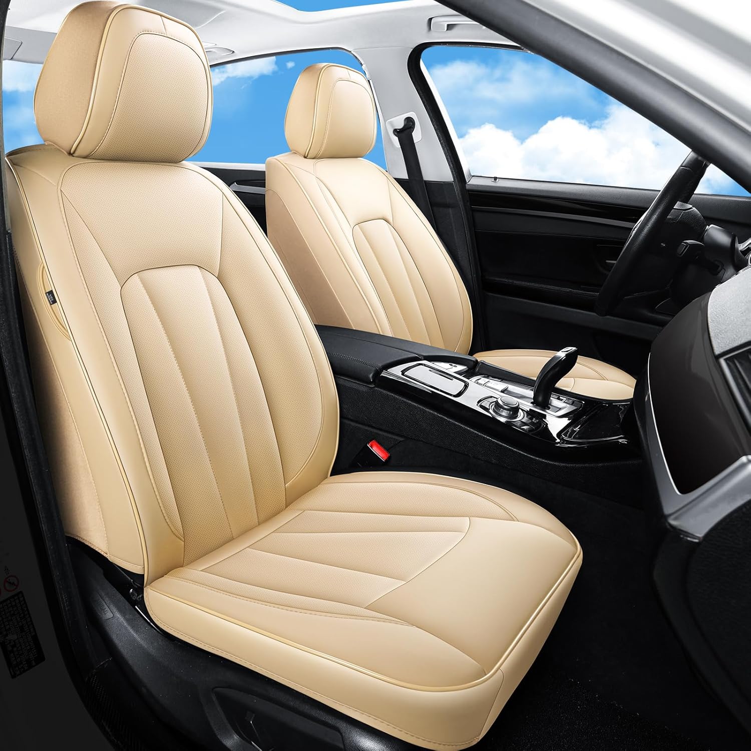 Car Seat Covers,Waterproof Seat Covers Front Pair, Leather Car Seat Covers,Universal Seat Cushion Protector for Most Cars SUV Trucks,Beige Front Pair Beige