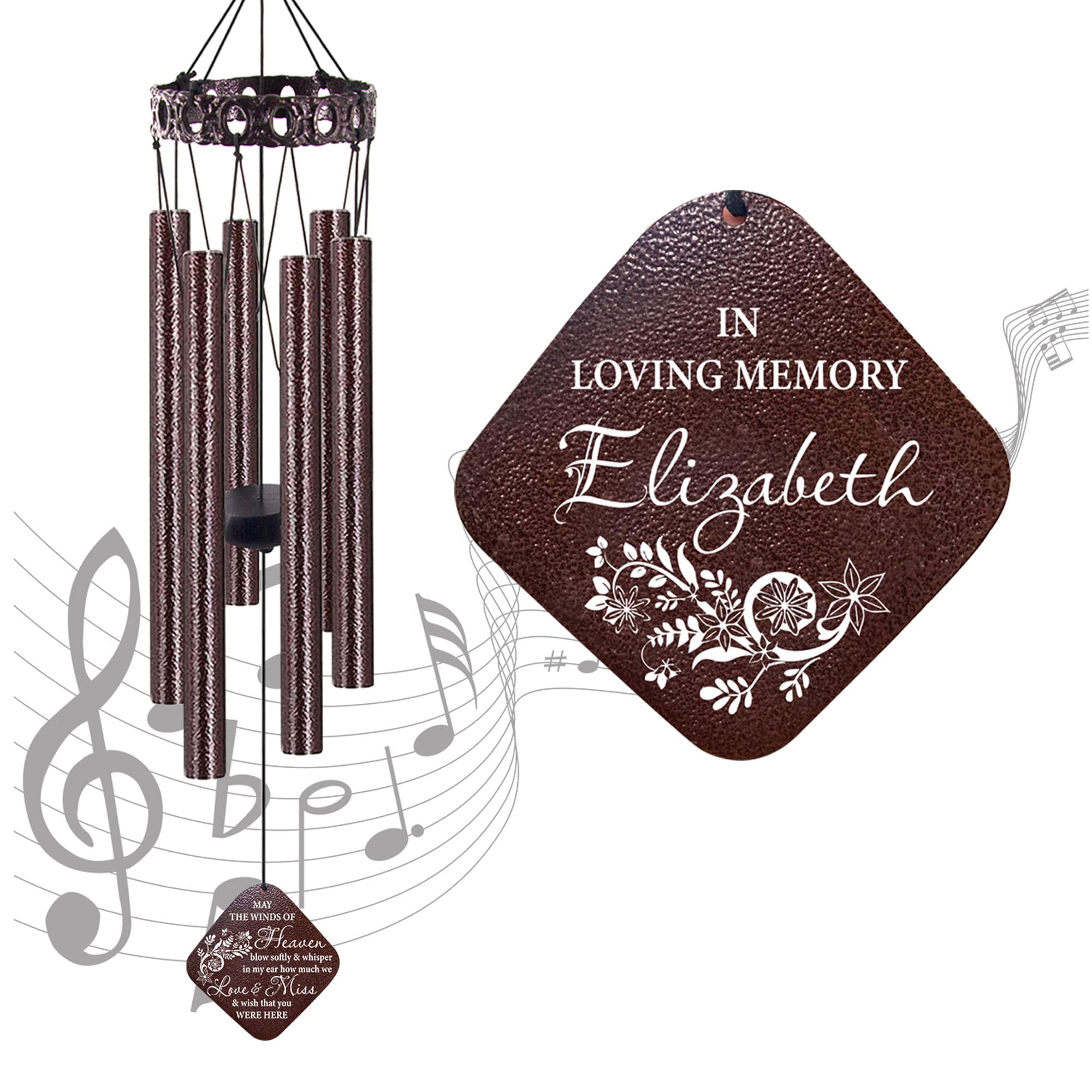 Personalized Memorial Wind Chimes, 28" Sympathy Wind Chime for Outside