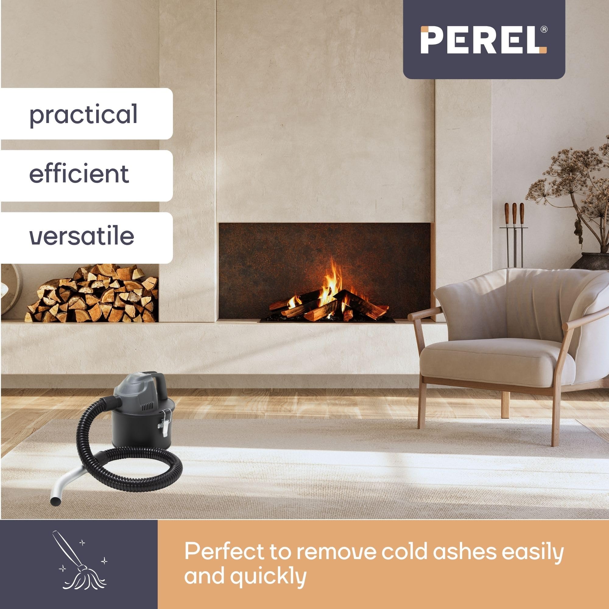 Perel Aspiracenere 600 W, 4 L, filtro HEPA, senza sacco, per ceneri fredde, stufa, caminetto, barbecue, modello compatto