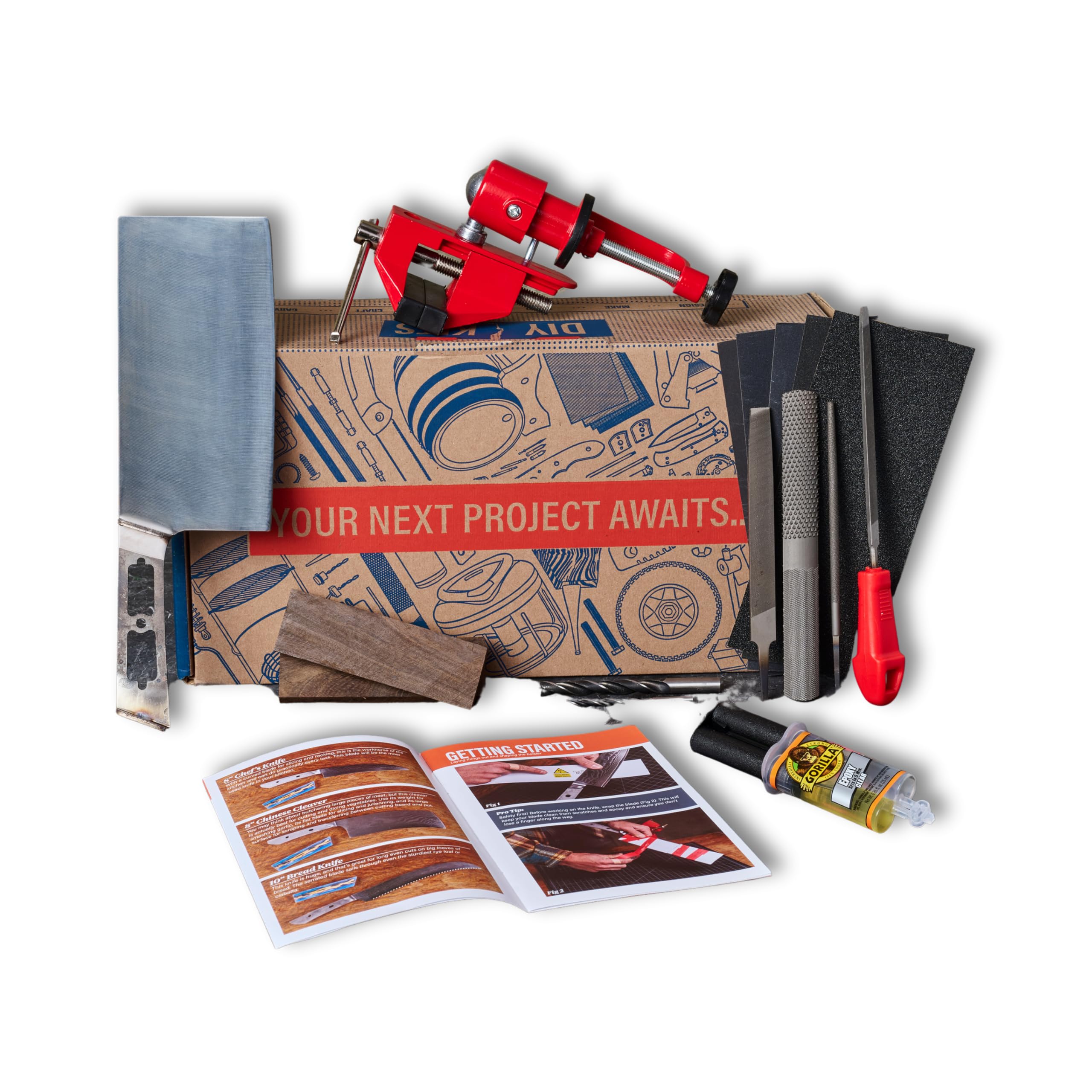 Man Crates, Chef’s Cleaver Knife Making Kit – DIY Handmade Damascus Meat Cleaver with Cactus Wood Handle – Unique Gift for Men, Chefs, and Knife Enthusiasts