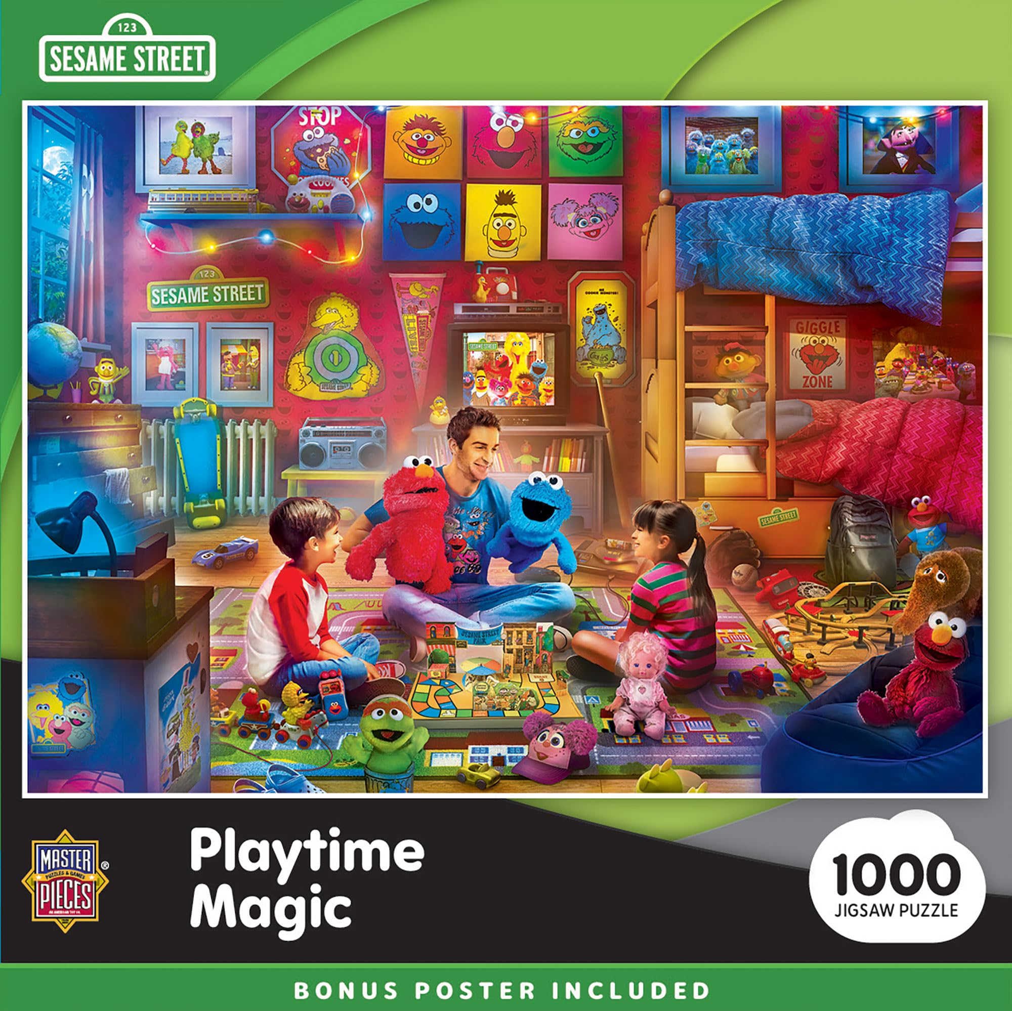 MasterPieces Sesame Street Playtime Jigsaw Puzzle - 1000 Piece Puzzle for Adults, 19.25"x26.75" - Officially Licensed, Vibrant Scene with Elmo & Cookie Monster