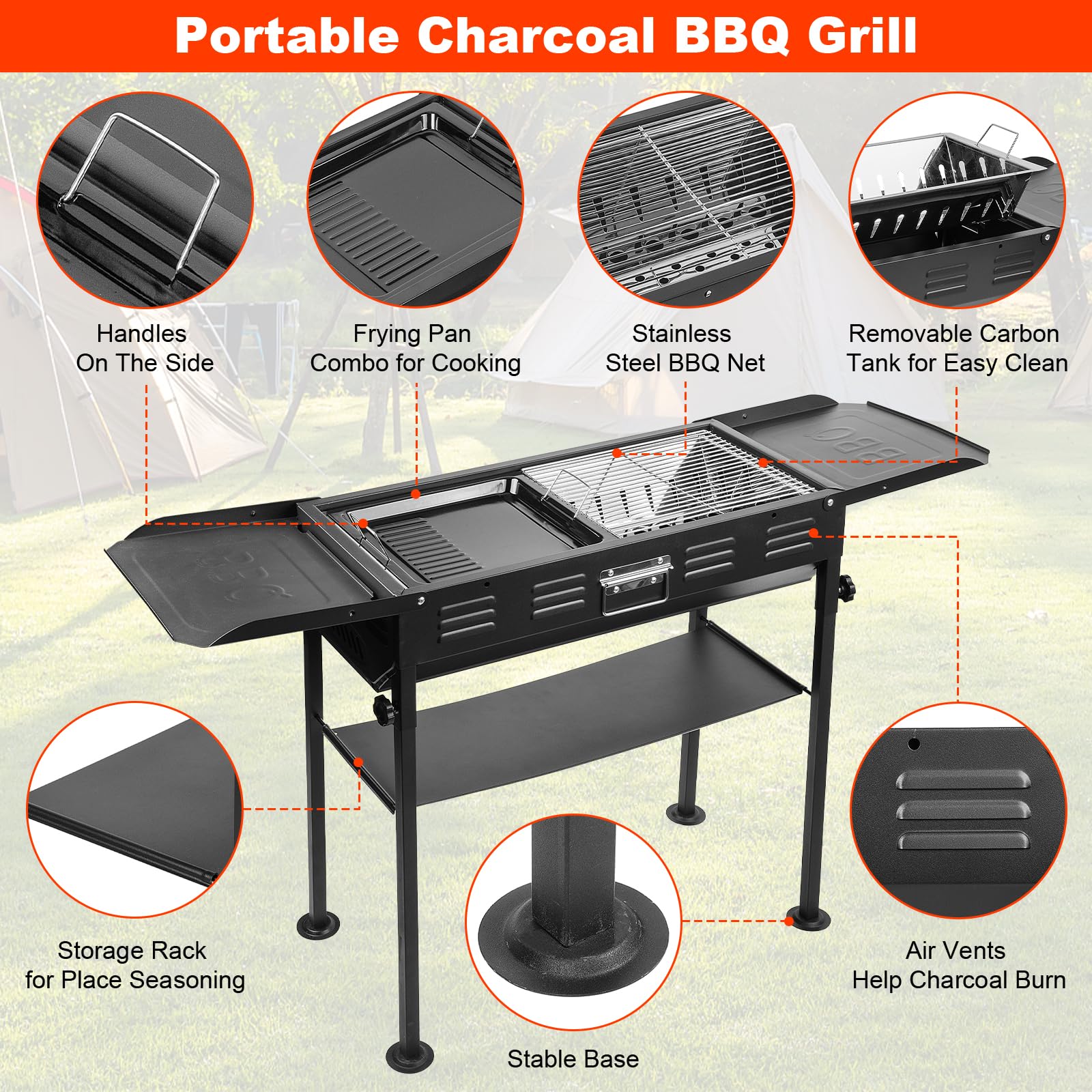 Parrilla de carbón portátil – Parrilla plegable de 26 pulgadas, parrilla Hibachi, parrilla de barbacoa al aire libre para patio trasero, camping, viajes, fiesta, picnic, Acción de Gracias 2
