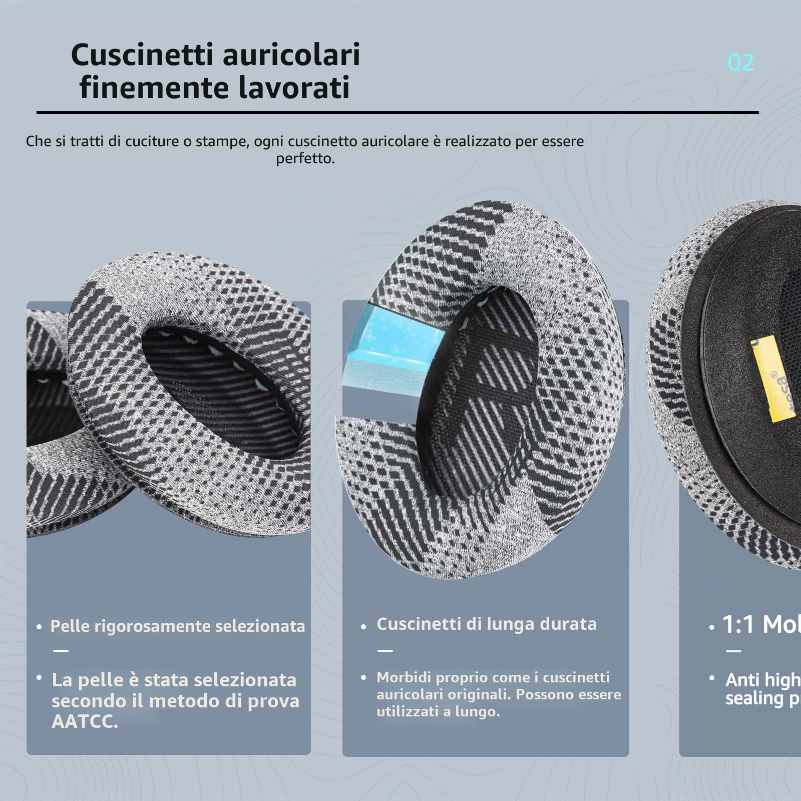 Cuscinetti Auricolari di ricambio in gel QuietComfort 35 / QC35ii, compatibili con la serie Bose QC45 QC35 QC25 QC2 QC15/ Around-Ear 2/AE2 AE2i AE2w/ SoundTrue e SoundLink-Grigio/Nero