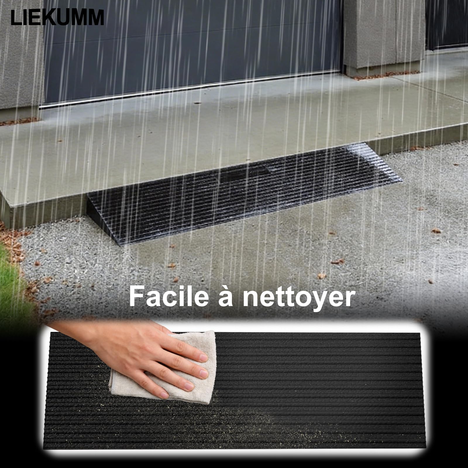 LIEKUMM Rampe de Seuil, 2,5 cm Rampe en Caoutchouc pour Fauteuil Roulant, 650kg, Surface antidérapante pour Portes de Fauteuil Roulant et salles de Bain