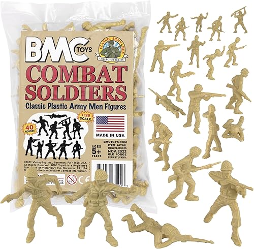 BMC Classic Tan Plastic Army Men - 40 figuras de soldado WW2 - Fabricado en Estados Unidos