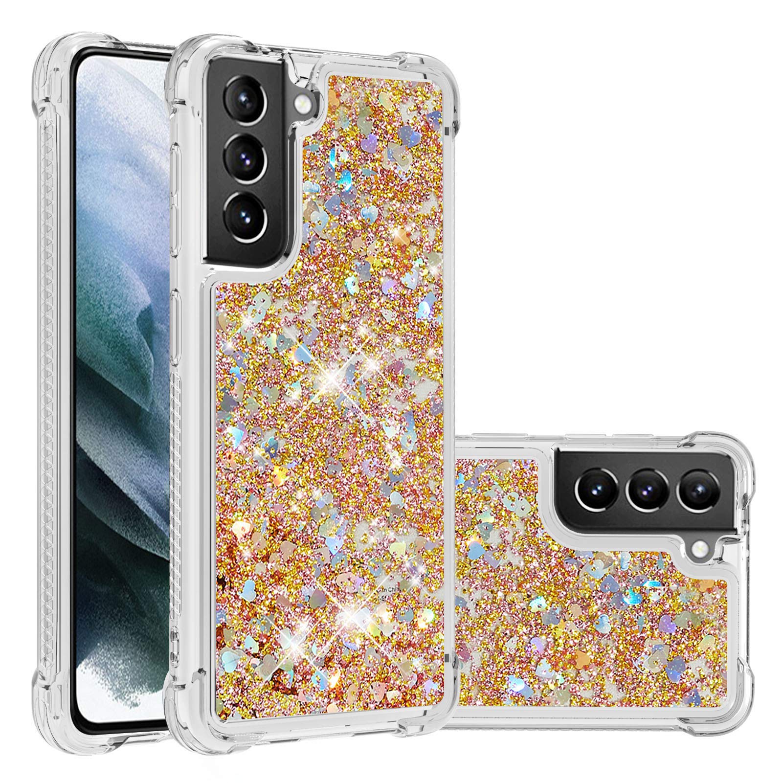 LEMAXELERS Compatible with Galaxy S21+ 5G Case, Bling Glitter Liquid Clear Case Floating Quicksand Shockproof Protective Sparkle Silicone Soft TPU